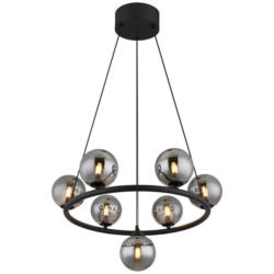 GLOBO Pendelleuchte Rauch mattschwarz Metall Kunststoff Glas H/D: ca. 120x60 cm G9 7 Brennstellen