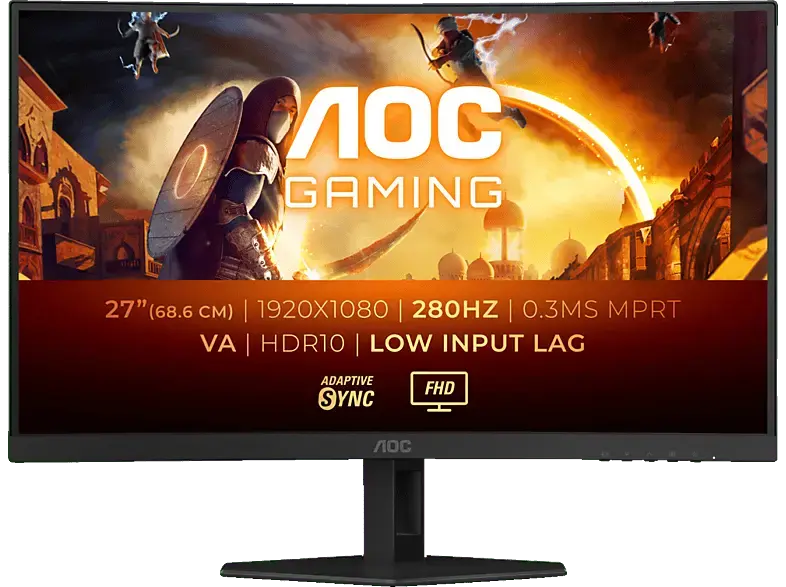 AOC C27G4ZXE 27 Zoll Curved Gaming Monitor, Full-HD, 0,3 ms Reaktionszeit, 300 cd/m², 280 Hz, Schwarz