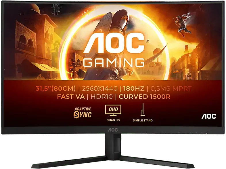 AOC CQ32G4VE 31,5 Zoll Curved Gaming Monitor, QHD, 0,5 ms Reaktionszeit, 300 cd/m², 180 Hz, Schwarz