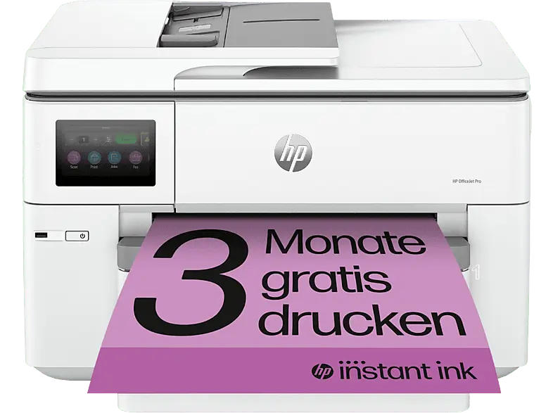 HP OfficeJet Pro 9730e, 500 Blatt Papierzufuhr, 18 S/min Farbe, A3-Format, HP+ 3 Monate Instant Ink, Multifunktionsdrucker, WLAN, Tintendruck, Weiß