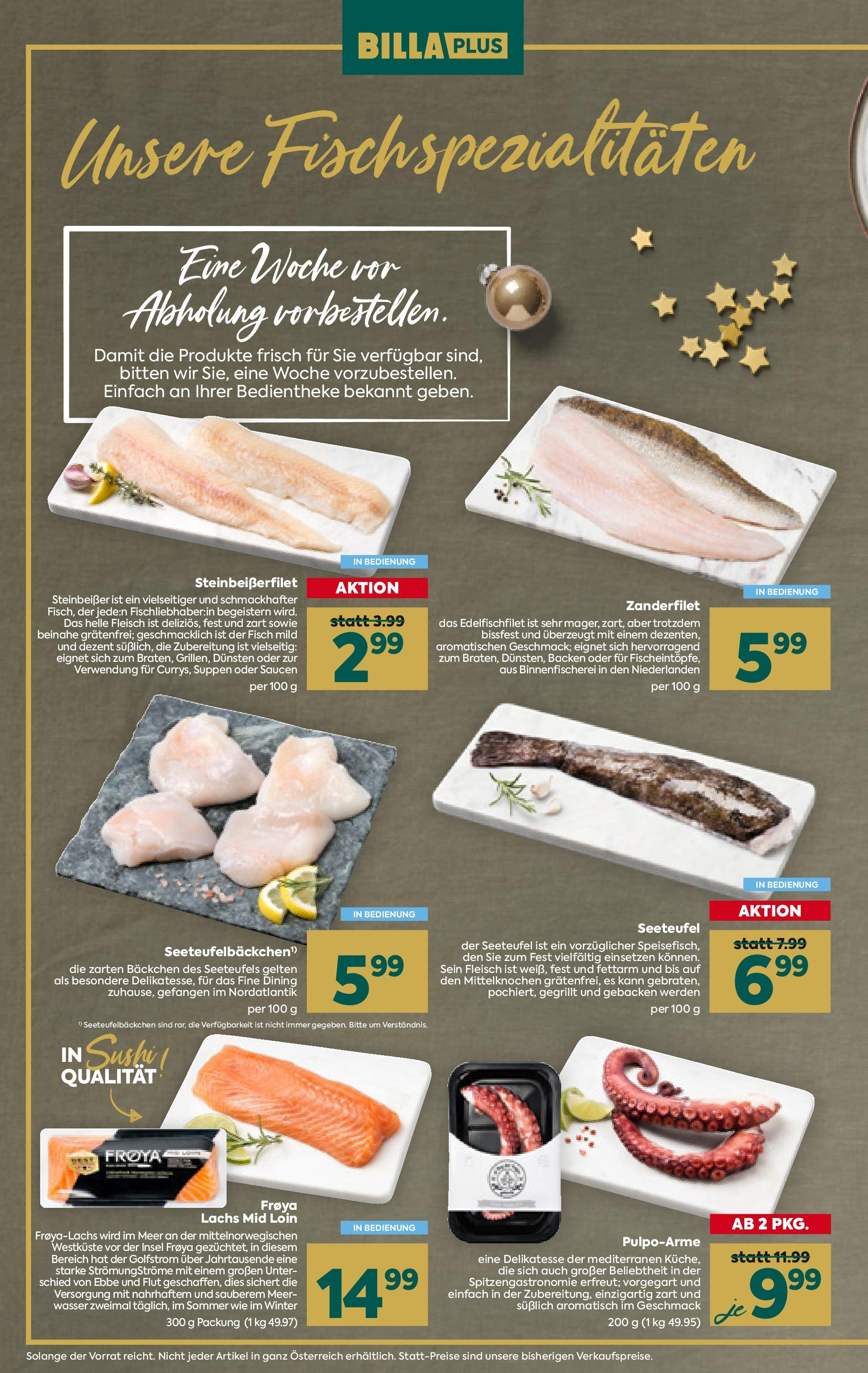 Billa Plus Flugblatt 28.11.2024 | WEIHNACHTEN | Seite: 4 | Produkte: Wasser, Fisch