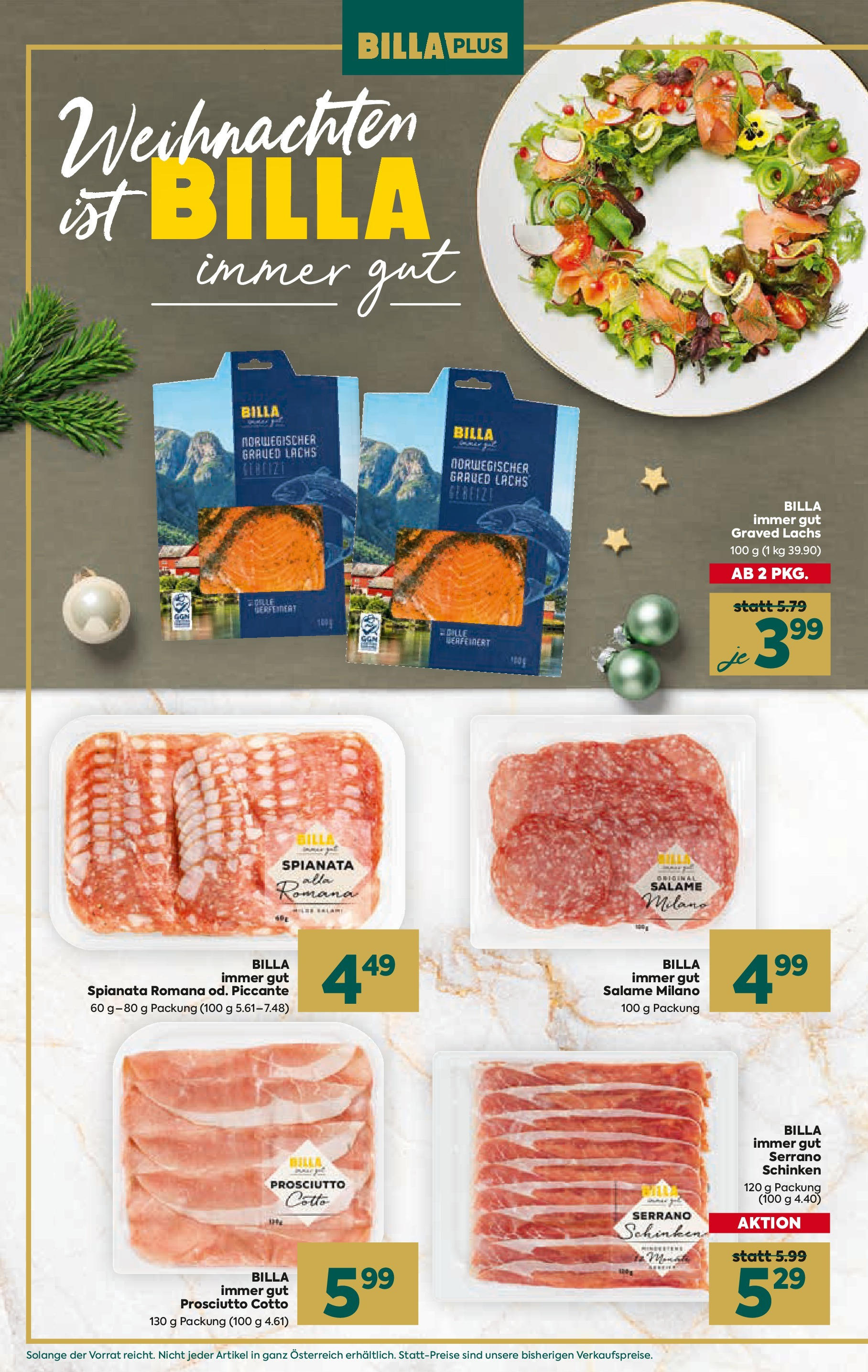 Billa Plus Flugblatt 28.11.2024 | WEIHNACHTEN | Seite: 14 | Produkte: Salami, Schinken