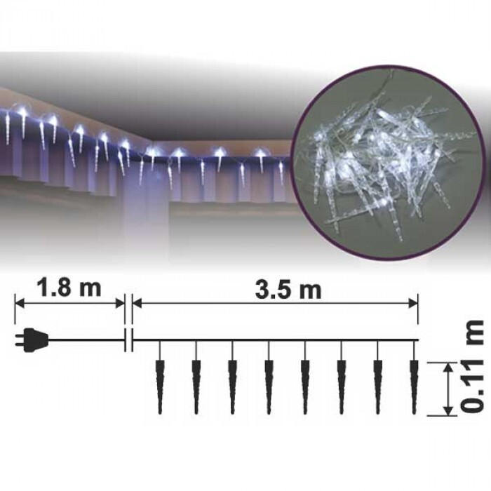 Коледни ледени висулки 30 бели 5мм LED лампички IP20 3.5м