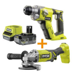 Акумулаторен комплект Ryobi перфоратор + ъглошлайф + зарядно и батерия 18V 4Ah