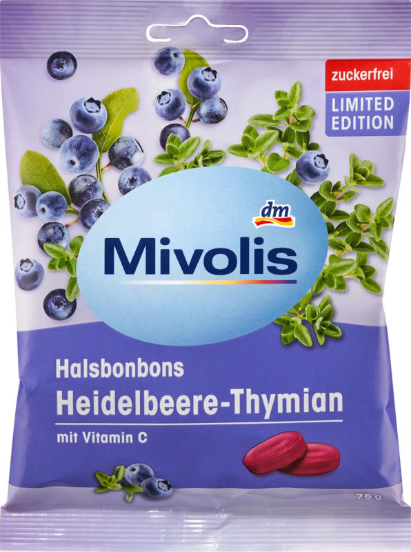 Mivolis Bonbon, Heidelbeere-Thymian, zuckerfrei