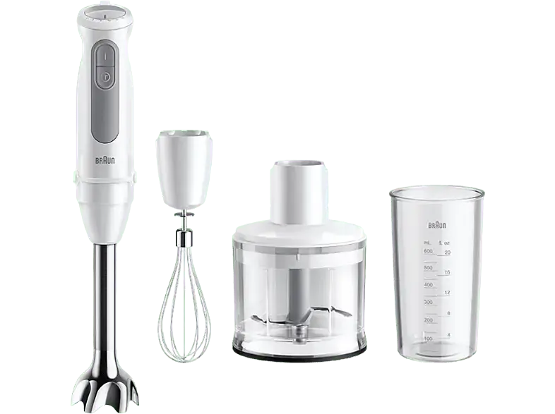 Braun MQ 50.236MWH MultiQuick 5 Stabmixer (Weiß/Grau, 1000 Watt, 600 ml Messbecher oder 500ml Zerkleinerer)