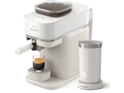 Philips bar303/00 Baristina Espressomaschine mit Milchaufschäumer (Weiß, Mahlwerk aus Keramik, 1550 Watt, 16 bar)