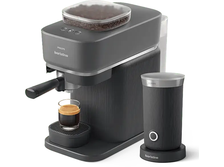 Philips bar303/60 Baristina Espressomaschine mit Milchaufschäumer (Grau, Mahlwerk aus Keramik, 1550 Watt, 16 bar)