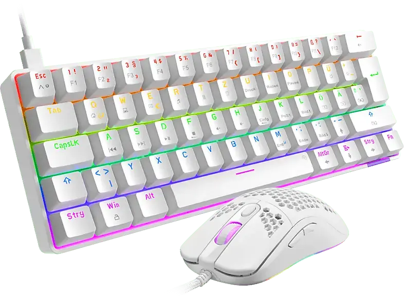 ISY IGB-1000 Gaming Set, Mechanische Tastatur 60% Layout, qwertz, RGB Maus mit 7200 dpi, Weiß