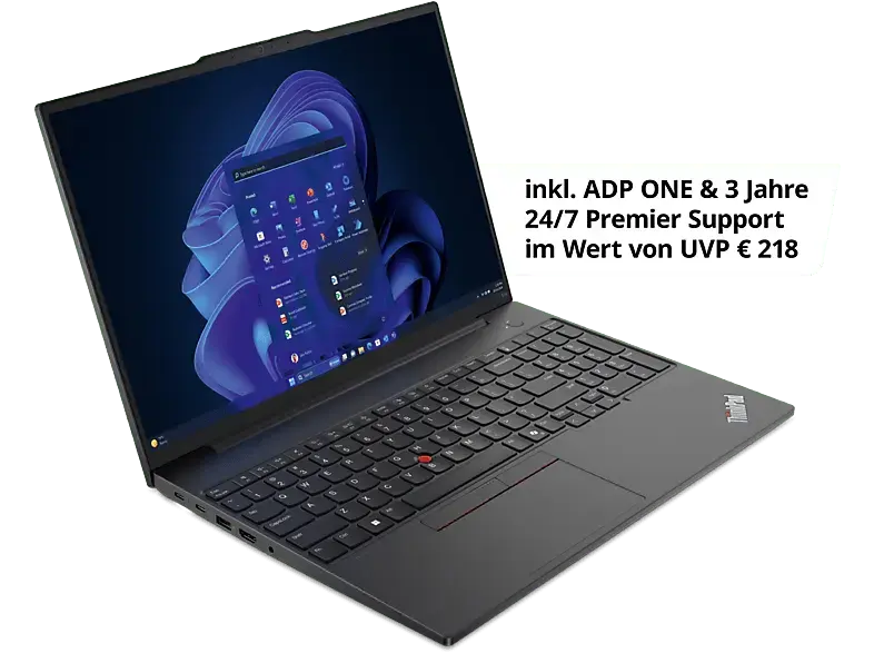 LENOVO ThinkPad E16 G2 Notebook for Business 16 Zoll, WUXGA, AMD Ryzen™ 5 Prozessor mit Radeon™ Graphics, GB RAM, 512 SSD, Windows 11 Pro (64 Bit), 660M, Black inkl. ADP one & 3 Jahre 24/7 Premier Support