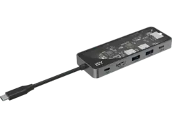 ISY IAD 1024-2 Multiport Adapter, USB-C 3.1, Gb-LAN, HDMI 2.0, 4K60p, Aluminium, Transparent/Silber