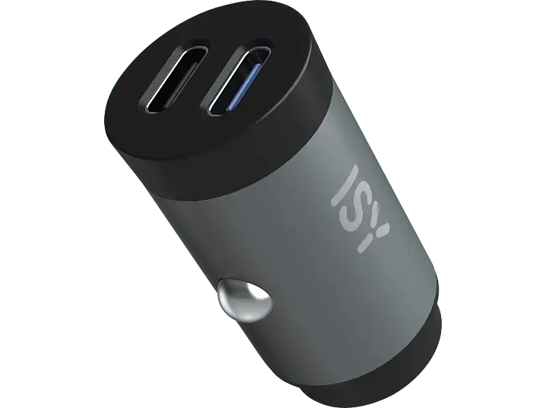 ISY Power Delivery Mini Auto-Ladegerät ICC-5030-AC Universal 32 Watt, 2x USB-C, Grau/Schwarz; Kfz-Ladegerät