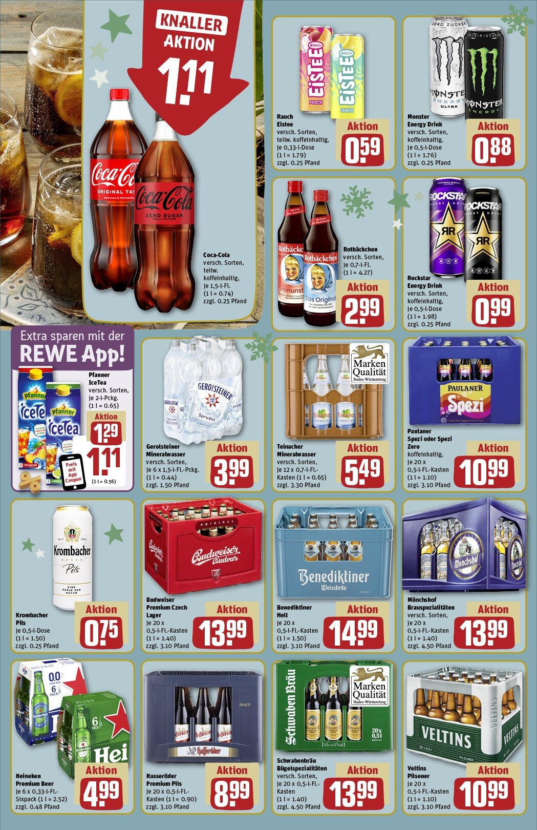 Rewe - Rewe: Wochenangebote (ab 08.12.2024) zum Blättern » Angebote | Seite: 14 | Produkte: Cola, Mineralwasser, Heineken, Hasseröder