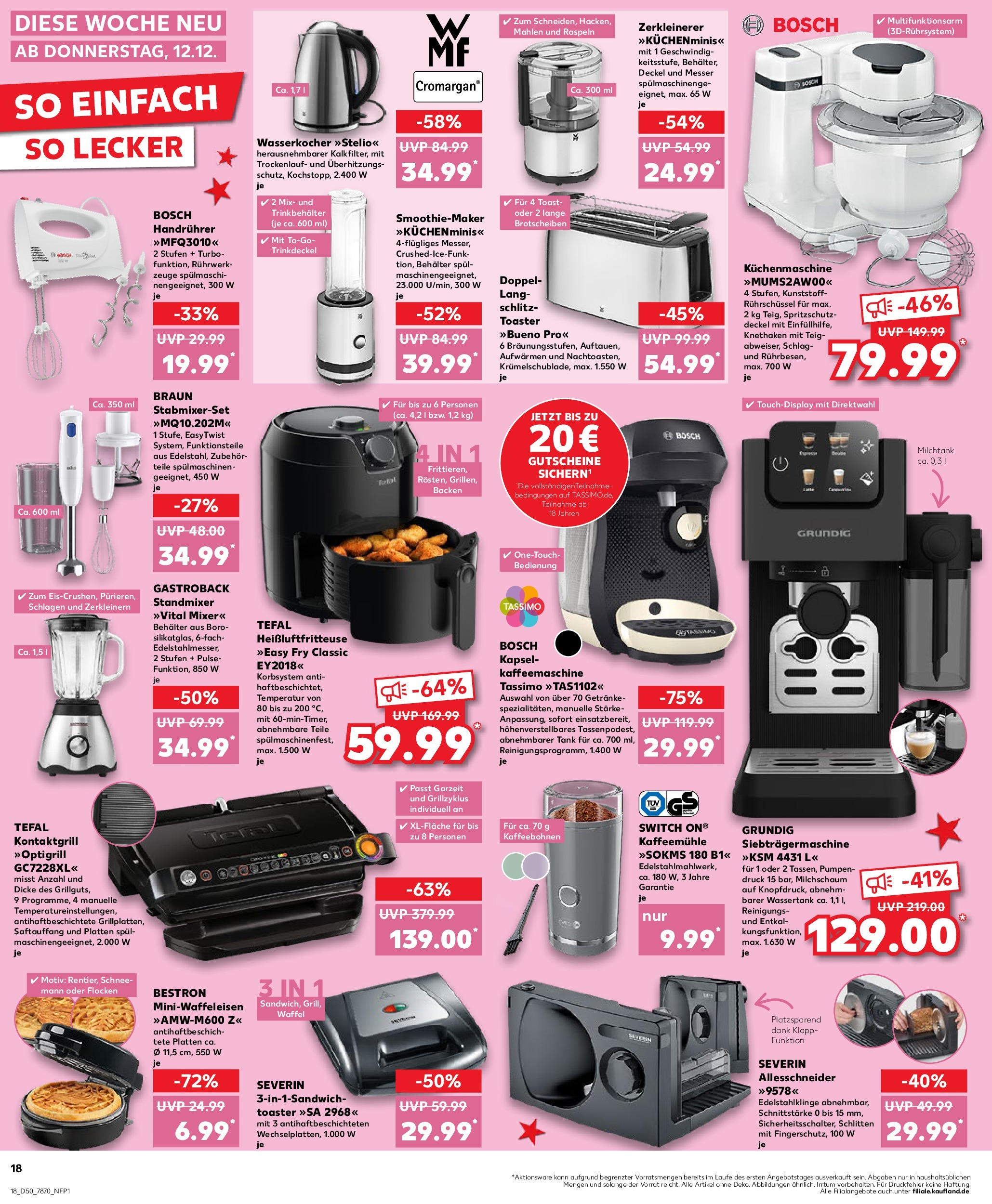 Kaufland - Kaufland: Wochenangebote (ab 11.12.2024) » Angebote Online zum Blättern | Seite: 18 | Produkte: Bosch, Kaffeemaschine, Toaster, Toast