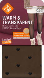 nur die Strumpfhose mit Herz-Muster warm & transparent mit Innenfleece schwarz Gr. 44/48, 80 DEN