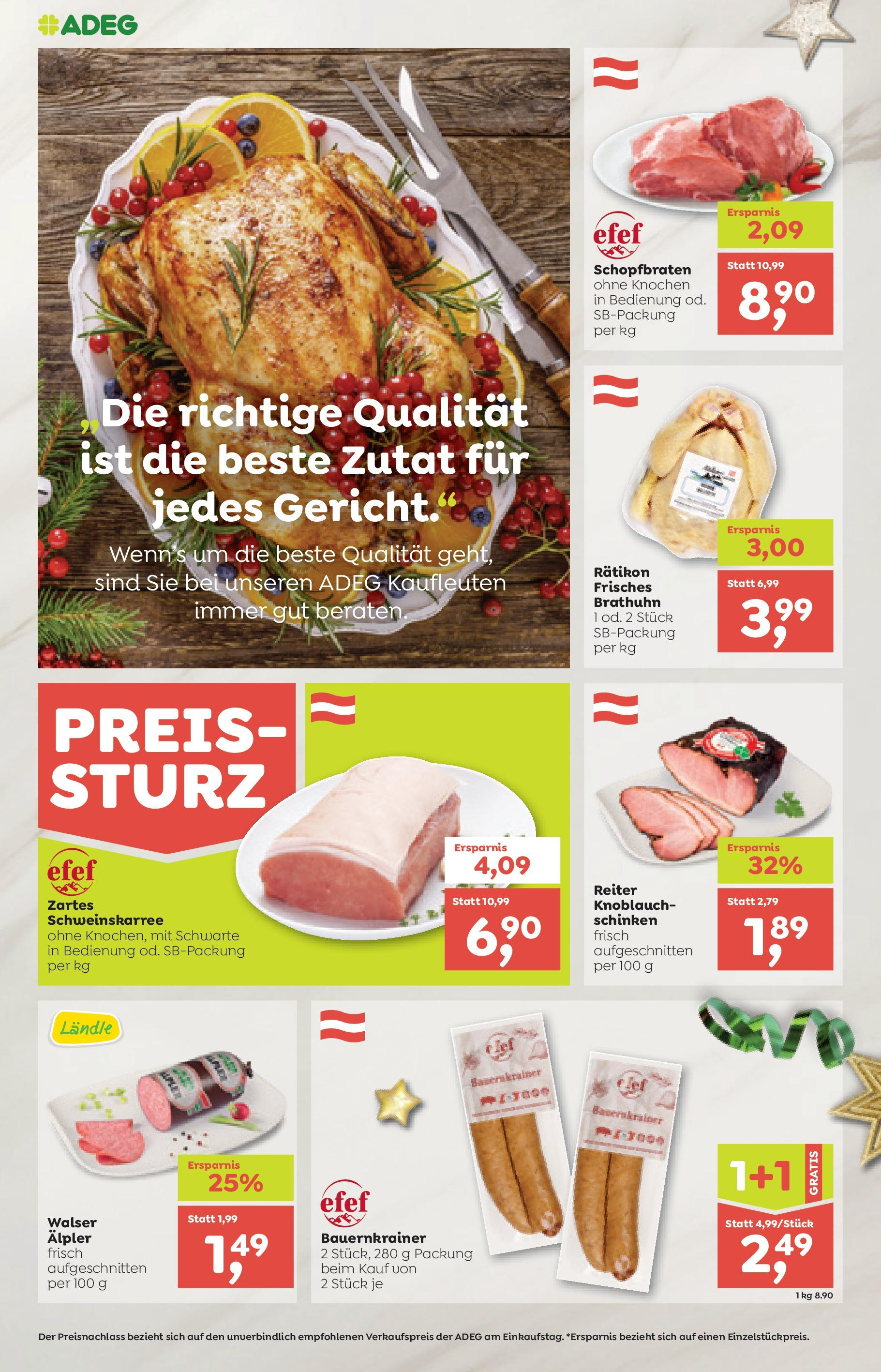 ADEG Sonntag, Rankweil, Sulzberg von 09.12.2024 - Aktuelle Angebote | Seite: 2 | Produkte: Knoblauch, Schinken