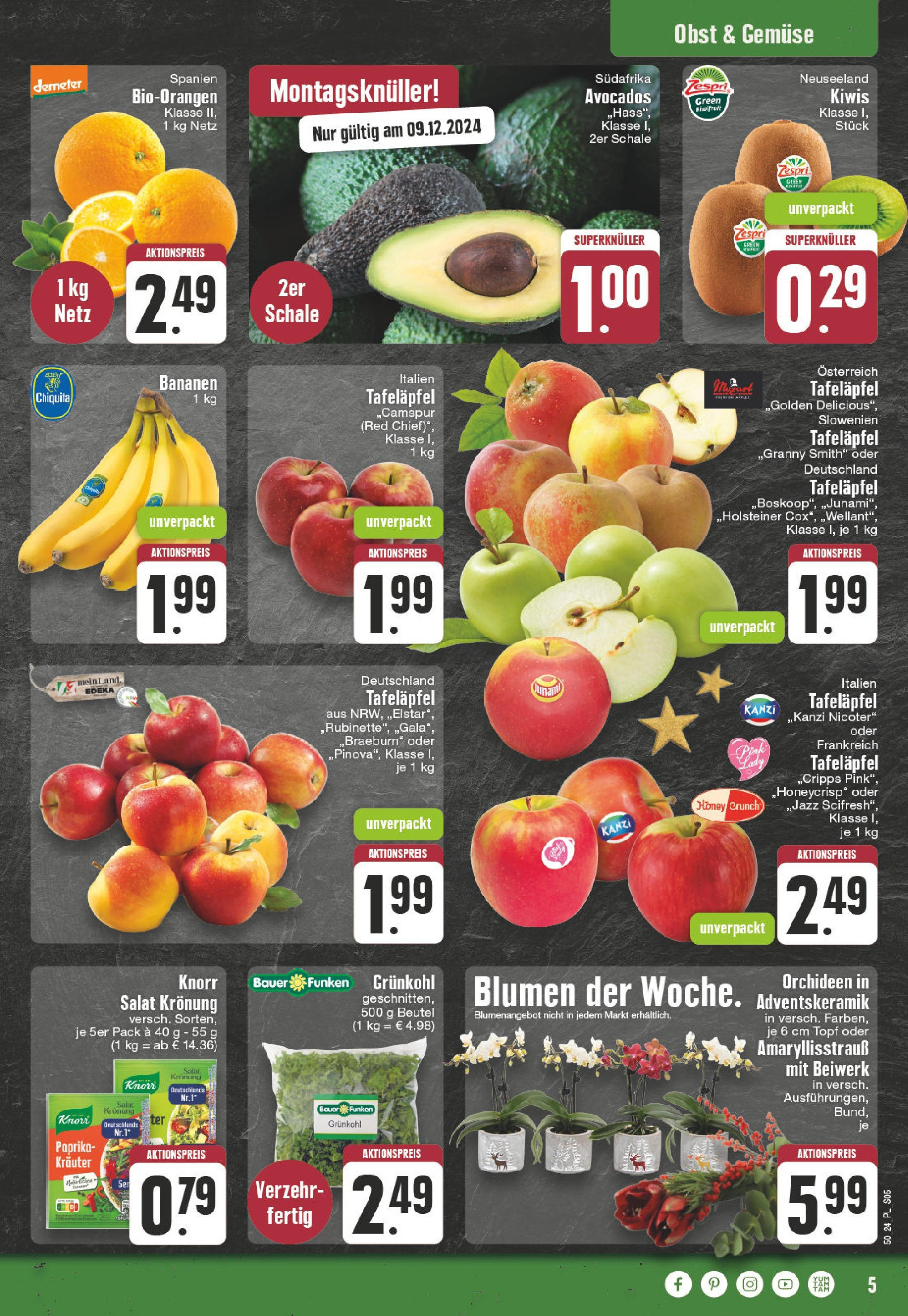 Edeka - EDEKA: Wochenangebote (ab 08.12.2024) » Angebote Online | Seite: 5 | Produkte: Blumen, Bananen, Knorr, Paprika