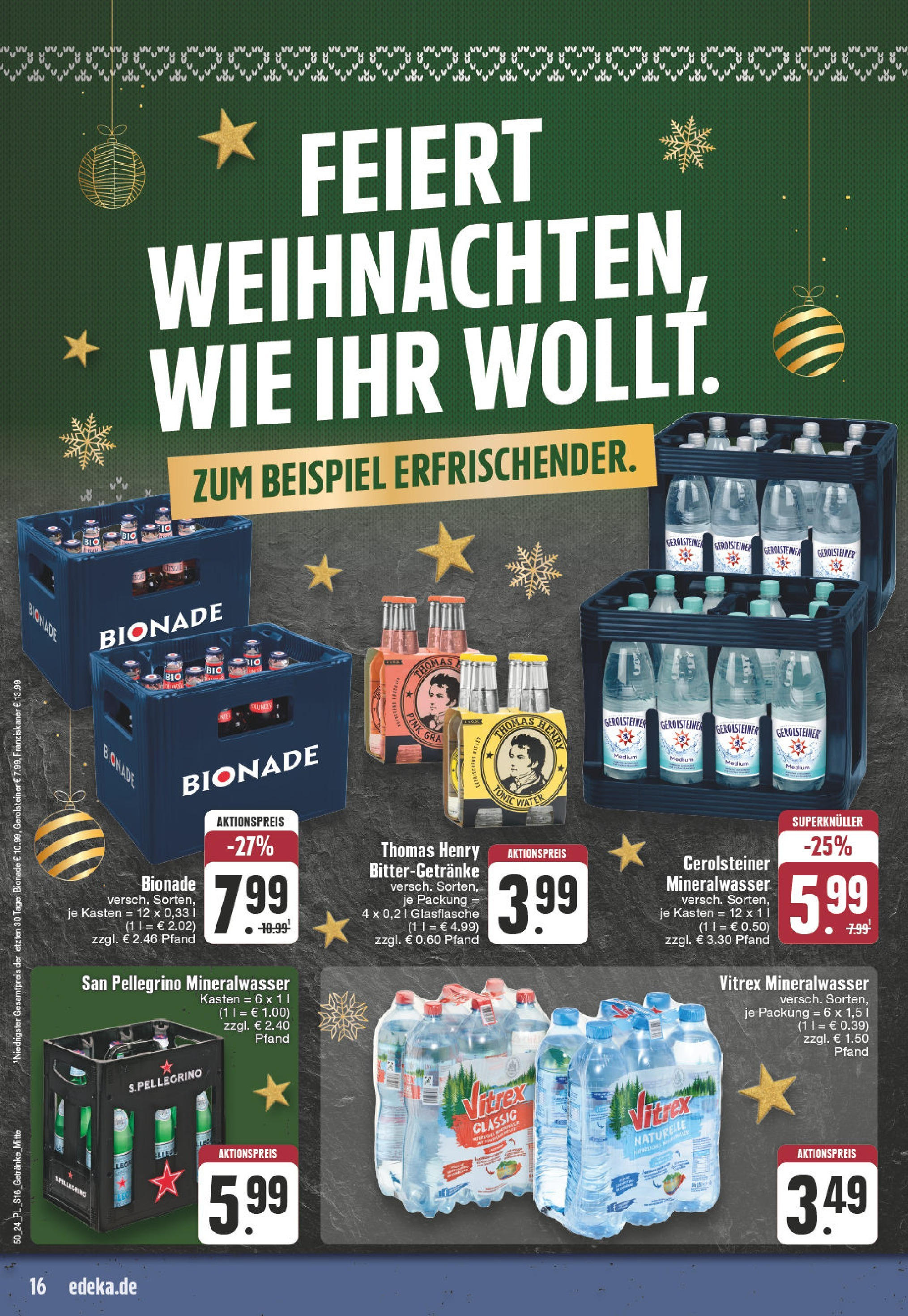 Edeka - E center: Wochenangebote (ab 08.12.2024) » Angebote Online | Seite: 16 | Produkte: Franziskaner, Bionade, Mineralwasser, Gerolsteiner