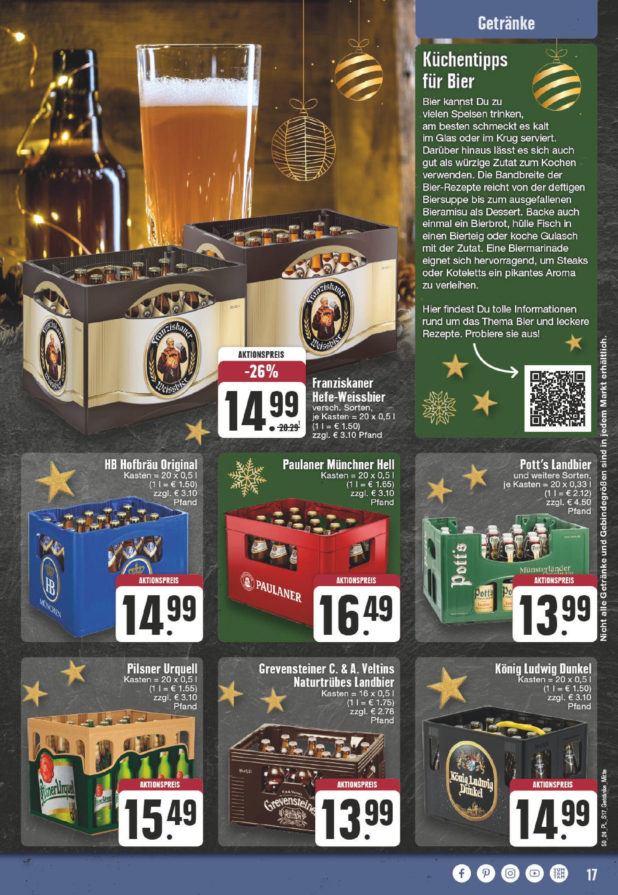 Edeka - E center: Wochenangebote (ab 08.12.2024) » Angebote Online | Seite: 17 | Produkte: Bier, Weißbier, Gulasch, Paulaner