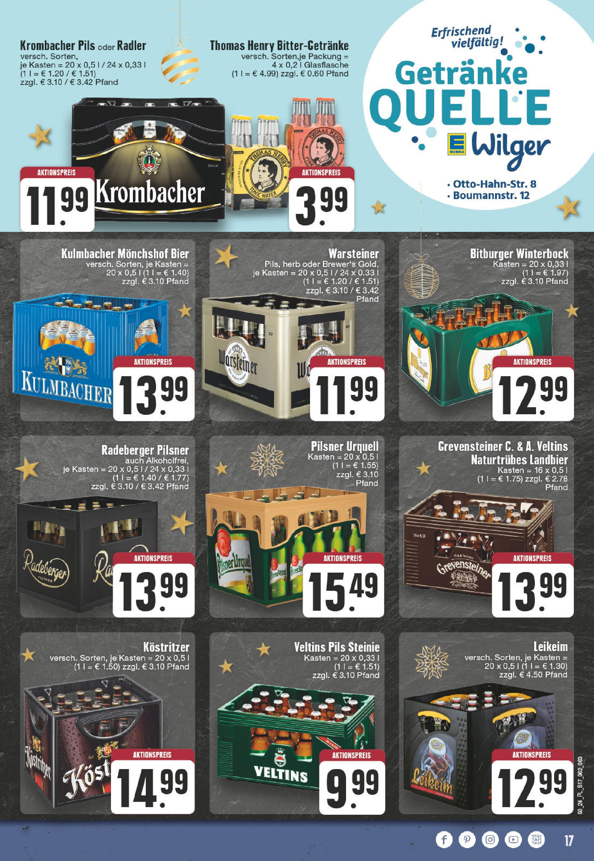 Edeka - E center: Wochenangebote (ab 08.12.2024) » Angebote Online | Seite: 17 | Produkte: Monchshof, Kostritzer, Pilsner urquell, Veltins