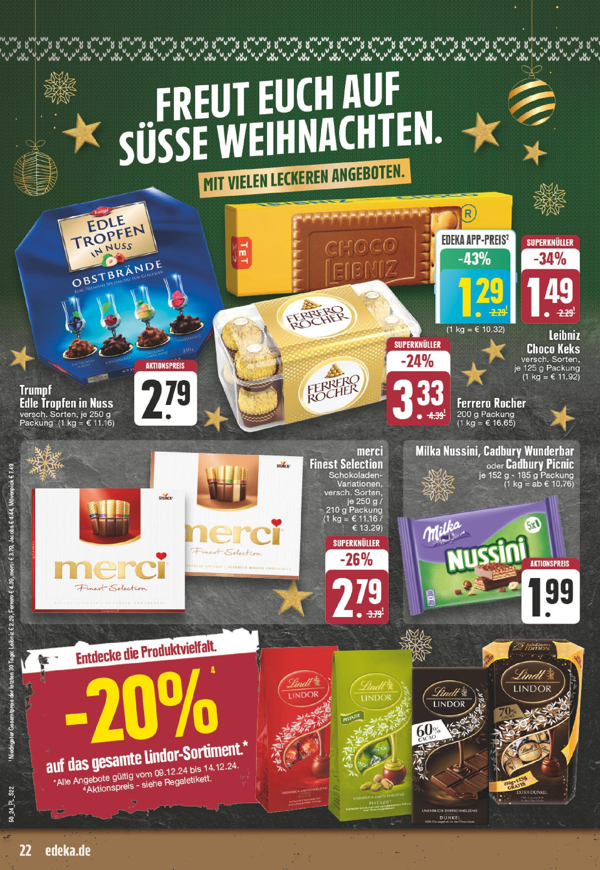 Edeka - EDEKA: Wochenangebote (ab 08.12.2024) » Angebote Online | Seite: 22 | Produkte: Merci, Ferrero rocher, Milka, Lindt