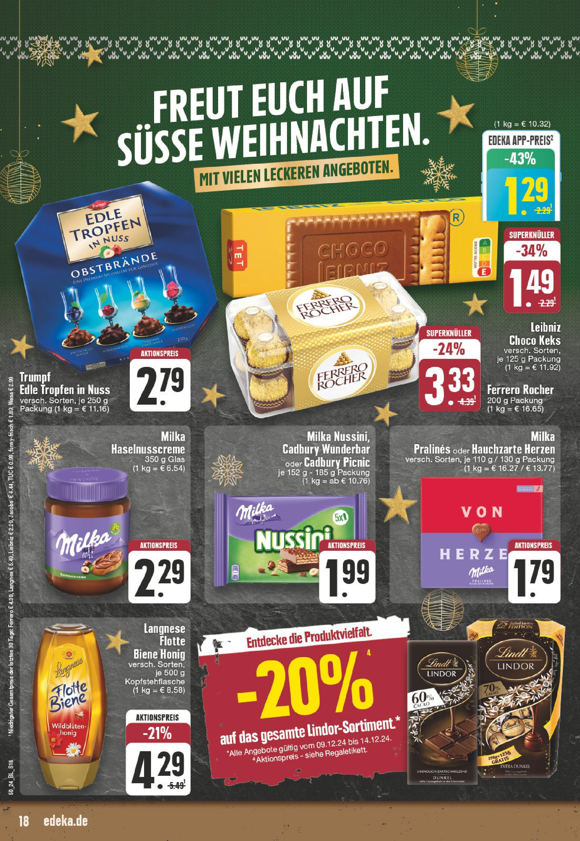 Edeka - EDEKA: Wochenangebote (ab 08.12.2024) » Angebote Online | Seite: 18 | Produkte: Langnese, Ferrero rocher, Milka, Lindt