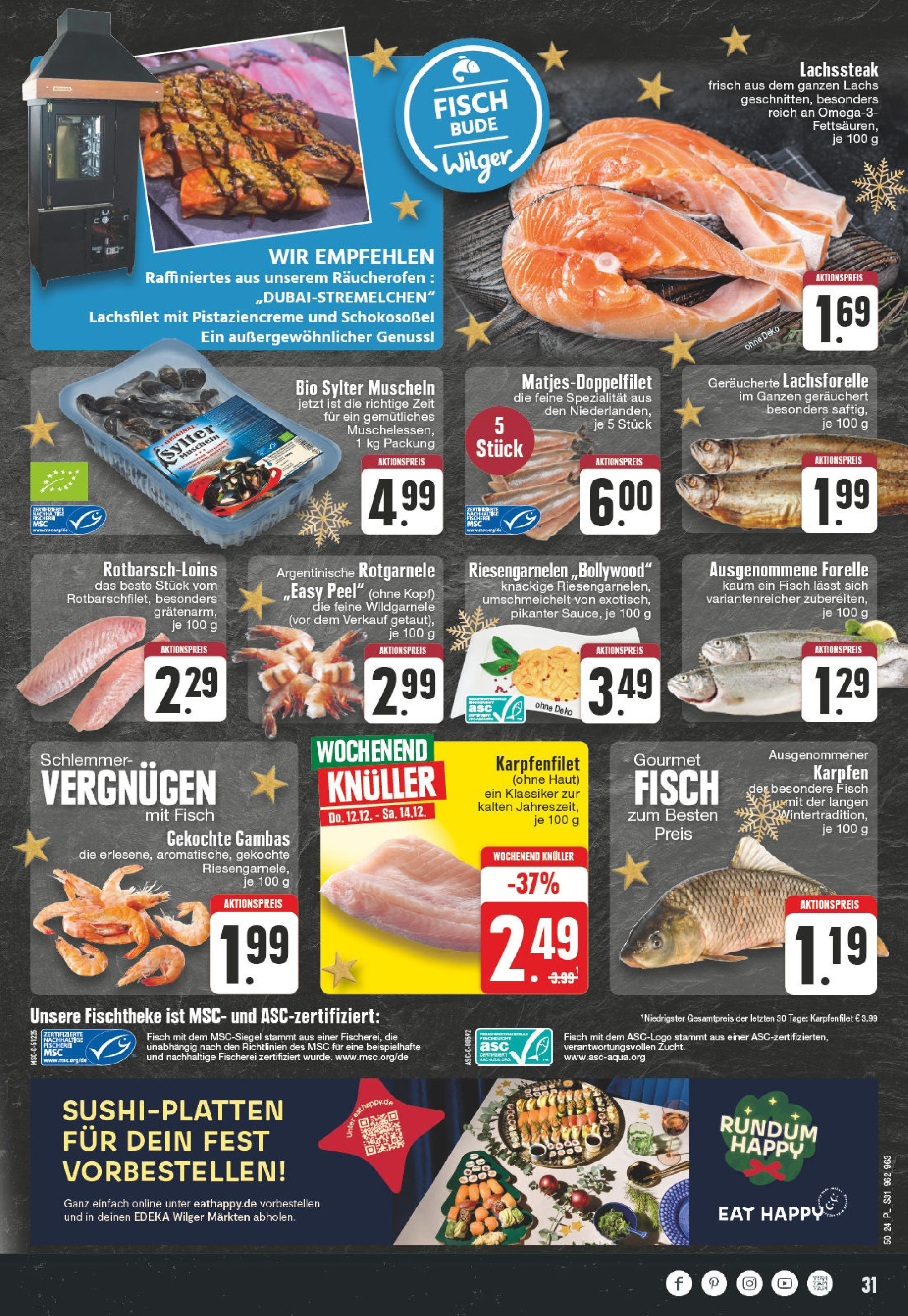 Edeka - E center: Wochenangebote (ab 08.12.2024) » Angebote Online | Seite: 31 | Produkte: Fisch, Lachs