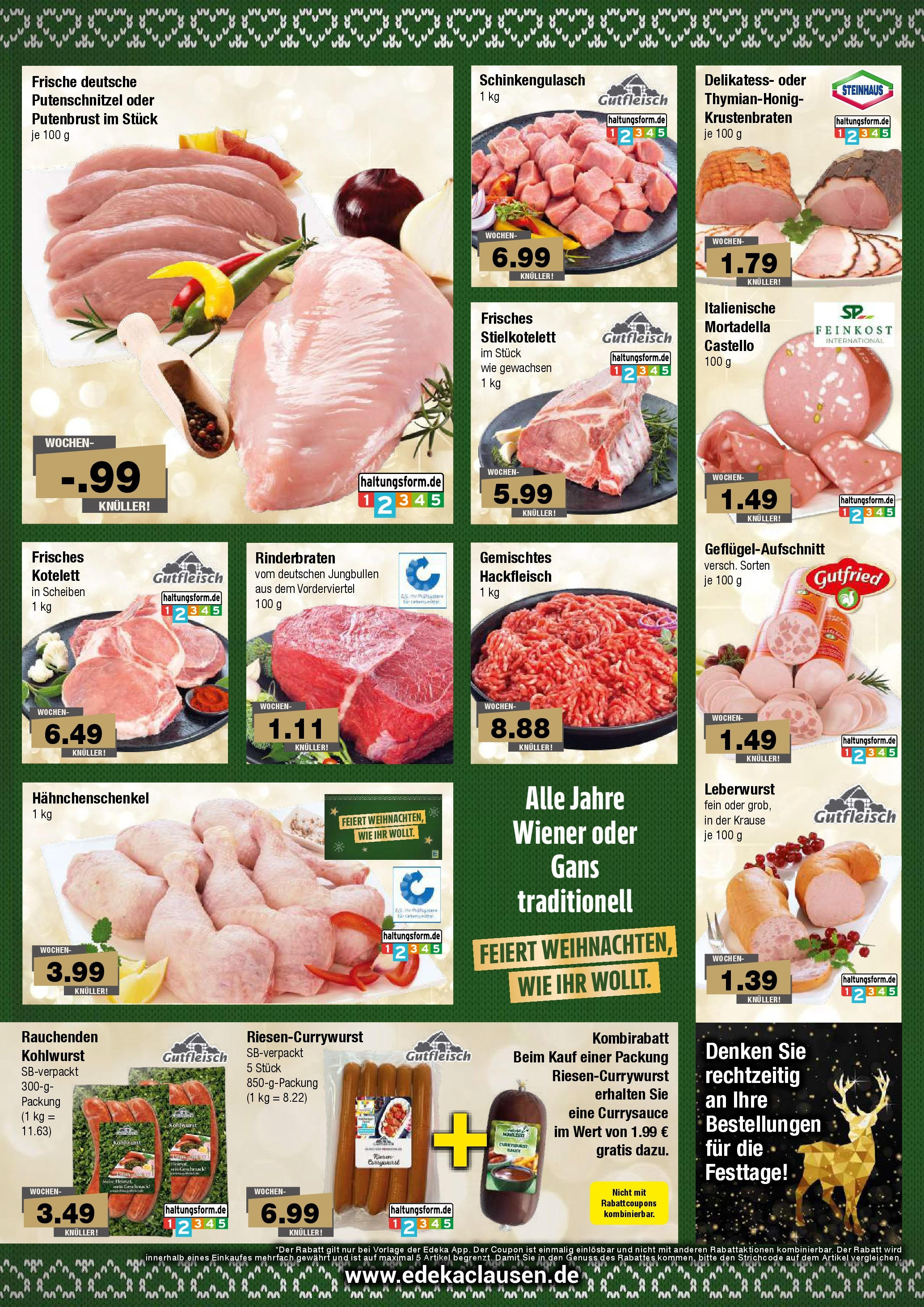 Edeka - EDEKA: Wochenangebote (ab 08.12.2024) » Angebote Online | Seite: 3 | Produkte: Hahnchenschenkel, Krustenbraten, Putenschnitzel, Hackfleisch