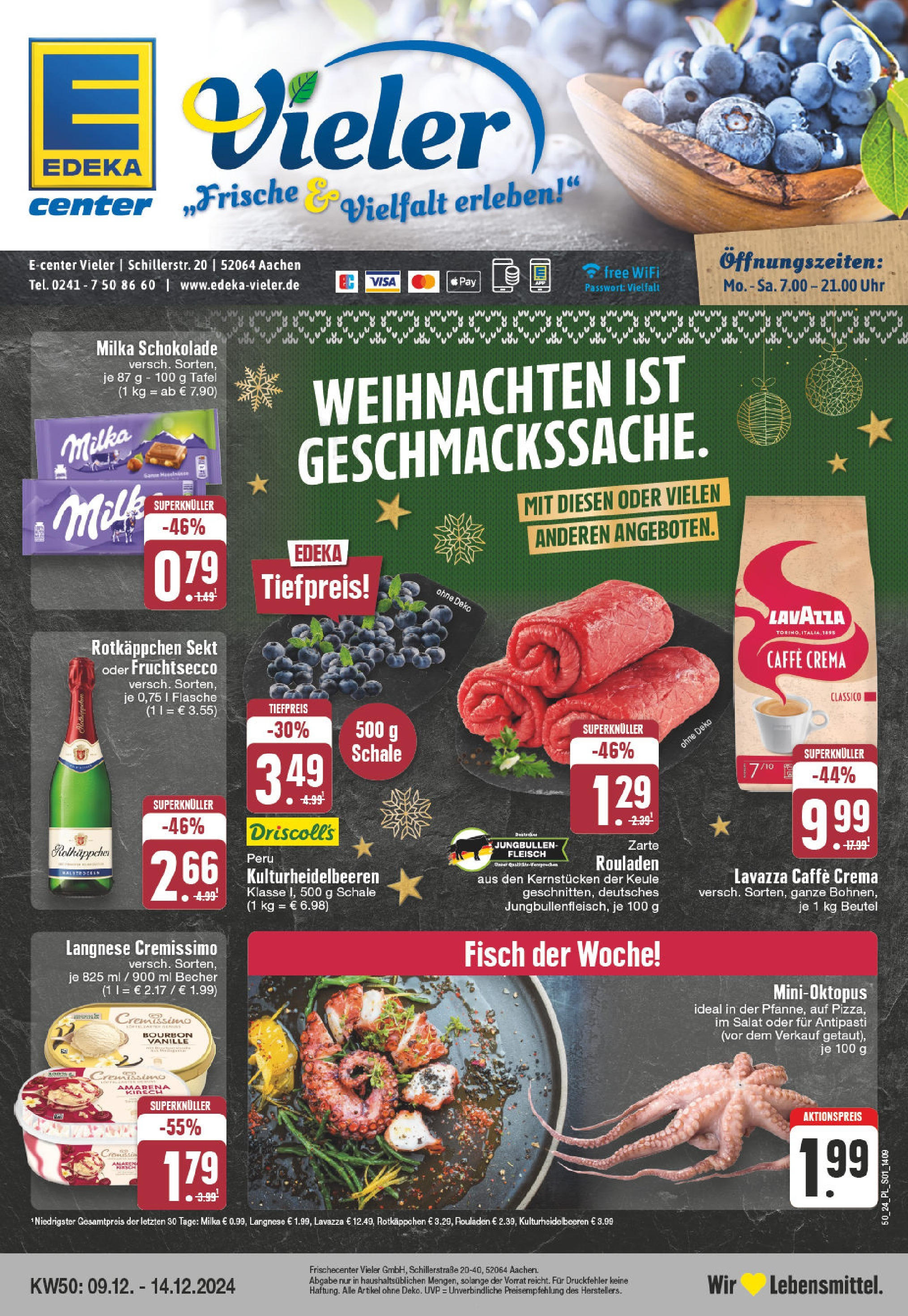 Edeka - E center: Wochenangebote (ab 09.12.2024) » Angebote Online | Seite: 1 | Produkte: Milka schokolade, Milka, Fisch, Salat