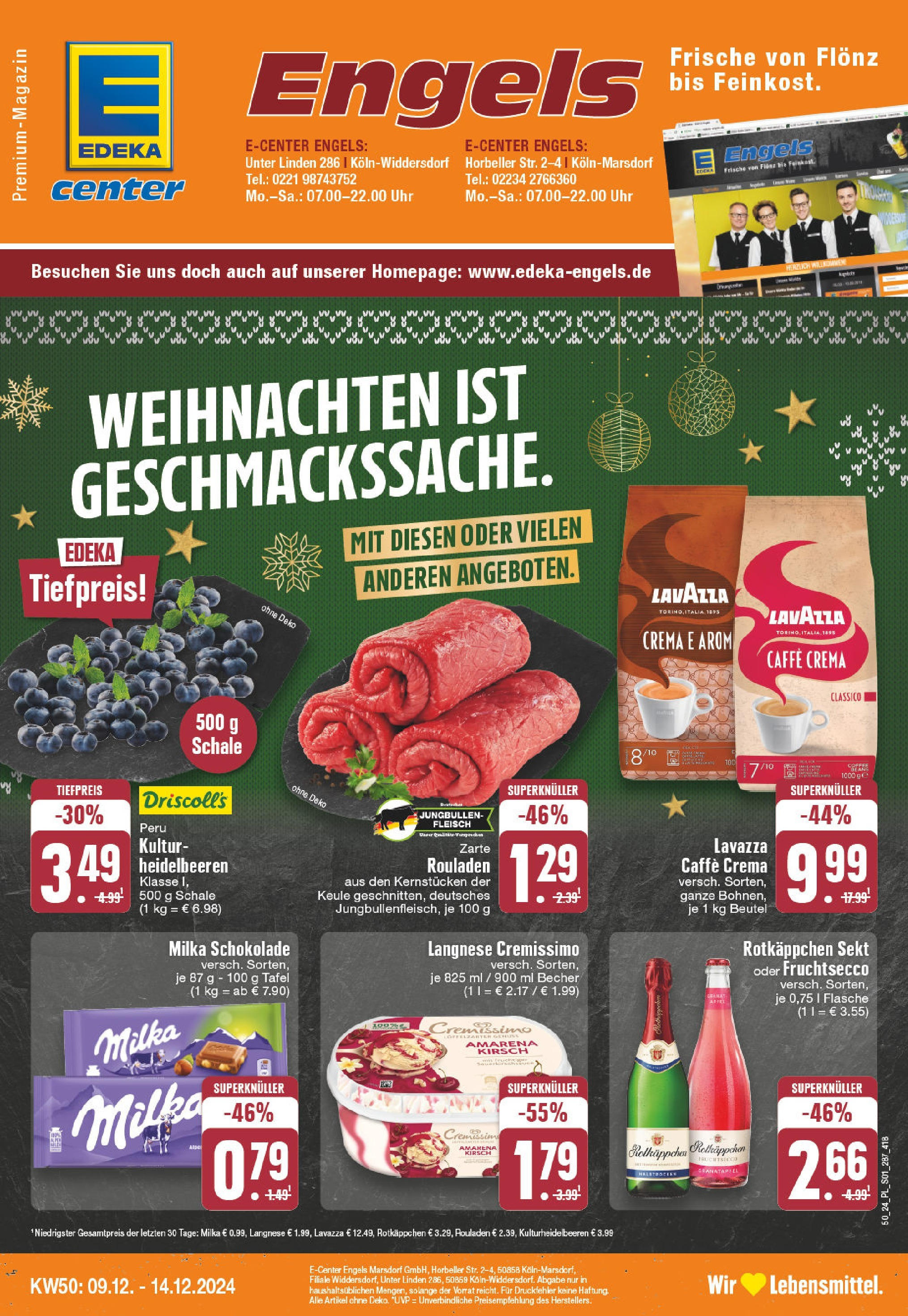 Edeka - E center: Wochenangebote (ab 08.12.2024) » Angebote Online | Seite: 1 | Produkte: Langnese, Cremissimo, Milka schokolade, Uhr