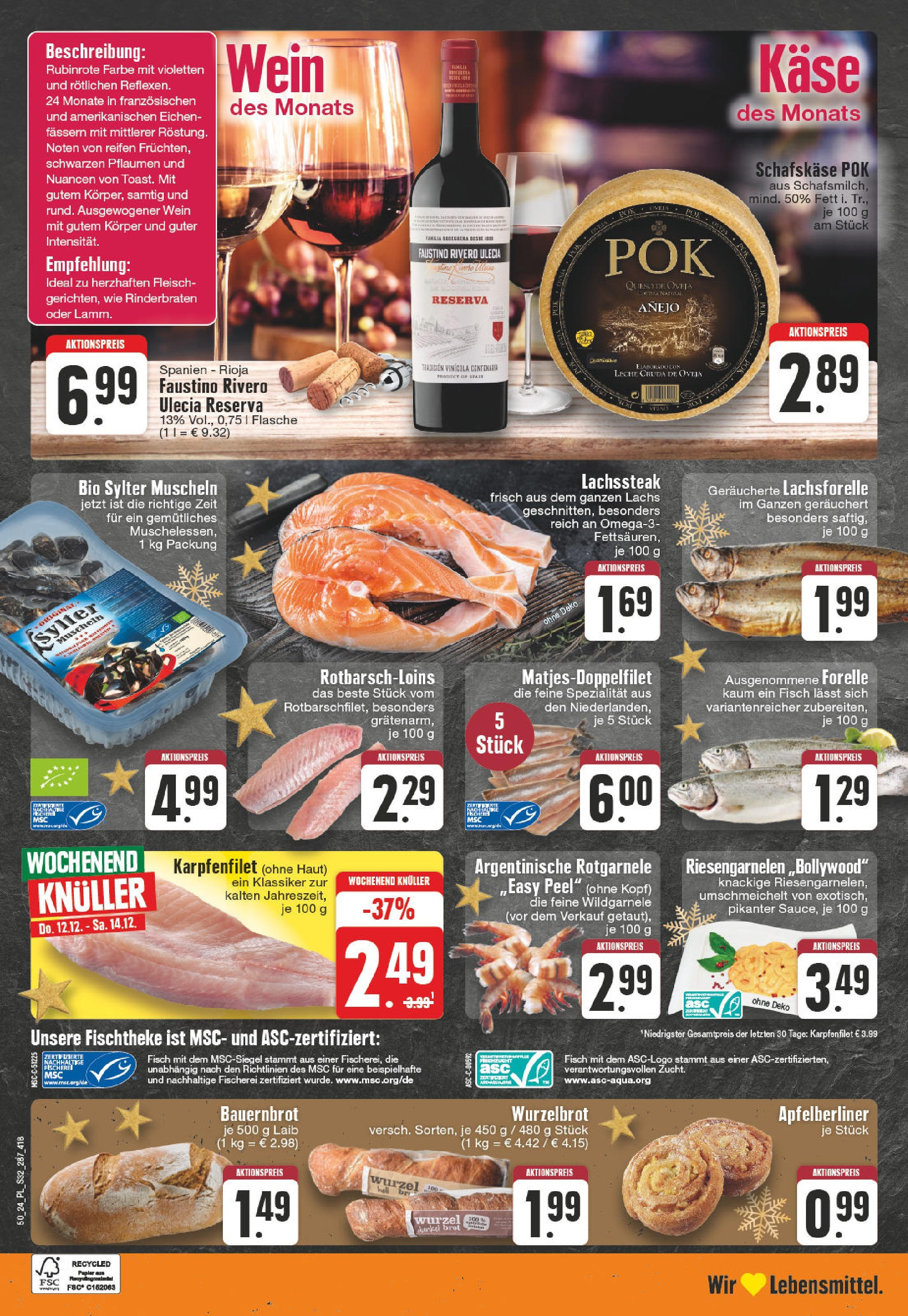 Edeka - E center: Wochenangebote (ab 08.12.2024) » Angebote Online | Seite: 32 | Produkte: Käse, Fisch, Brot, Wein