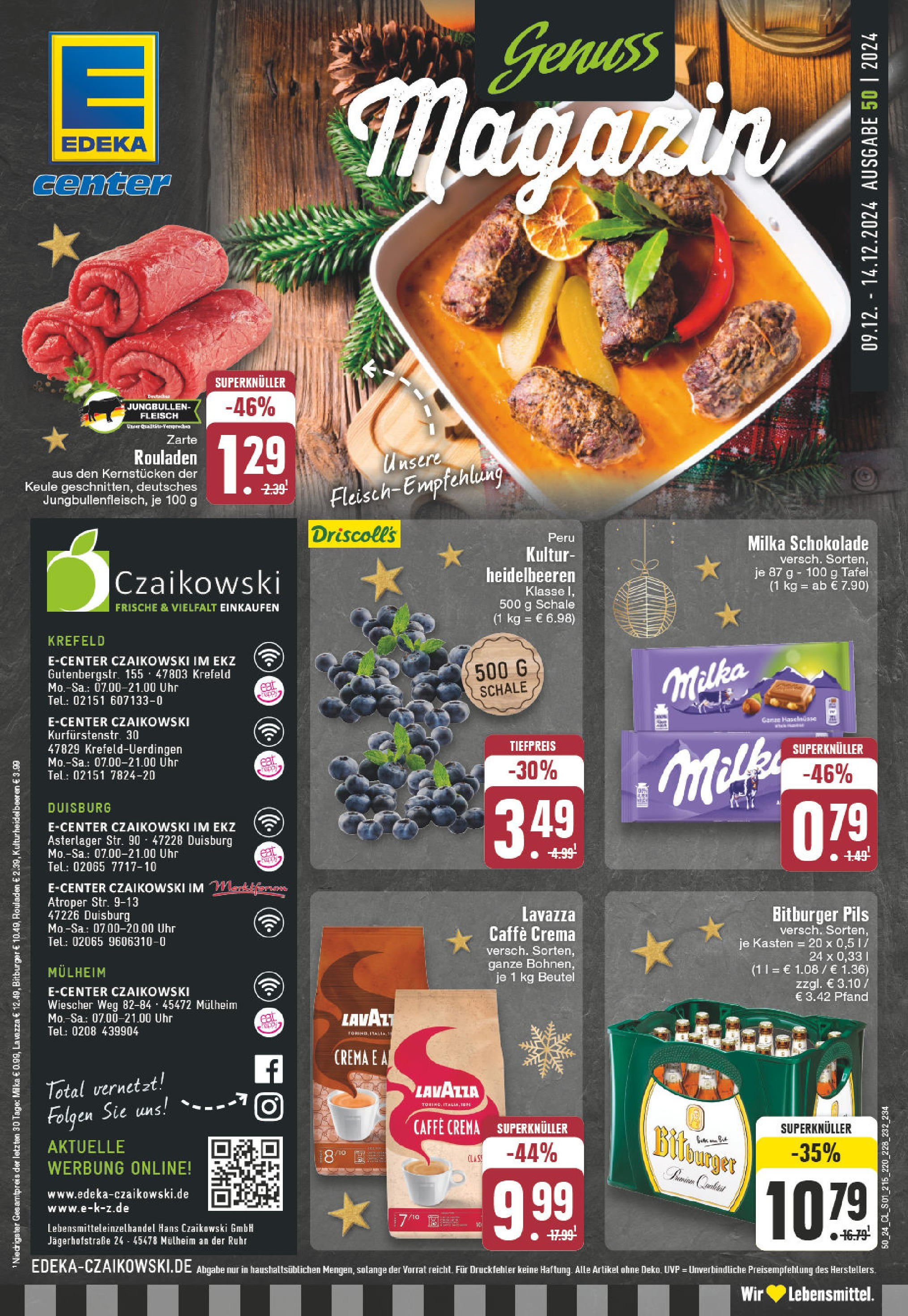 Edeka - E center: Wochenangebote (ab 08.12.2024) » Angebote Online | Seite: 1 | Produkte: Bitburger, Schokolade, Pils, Uhr