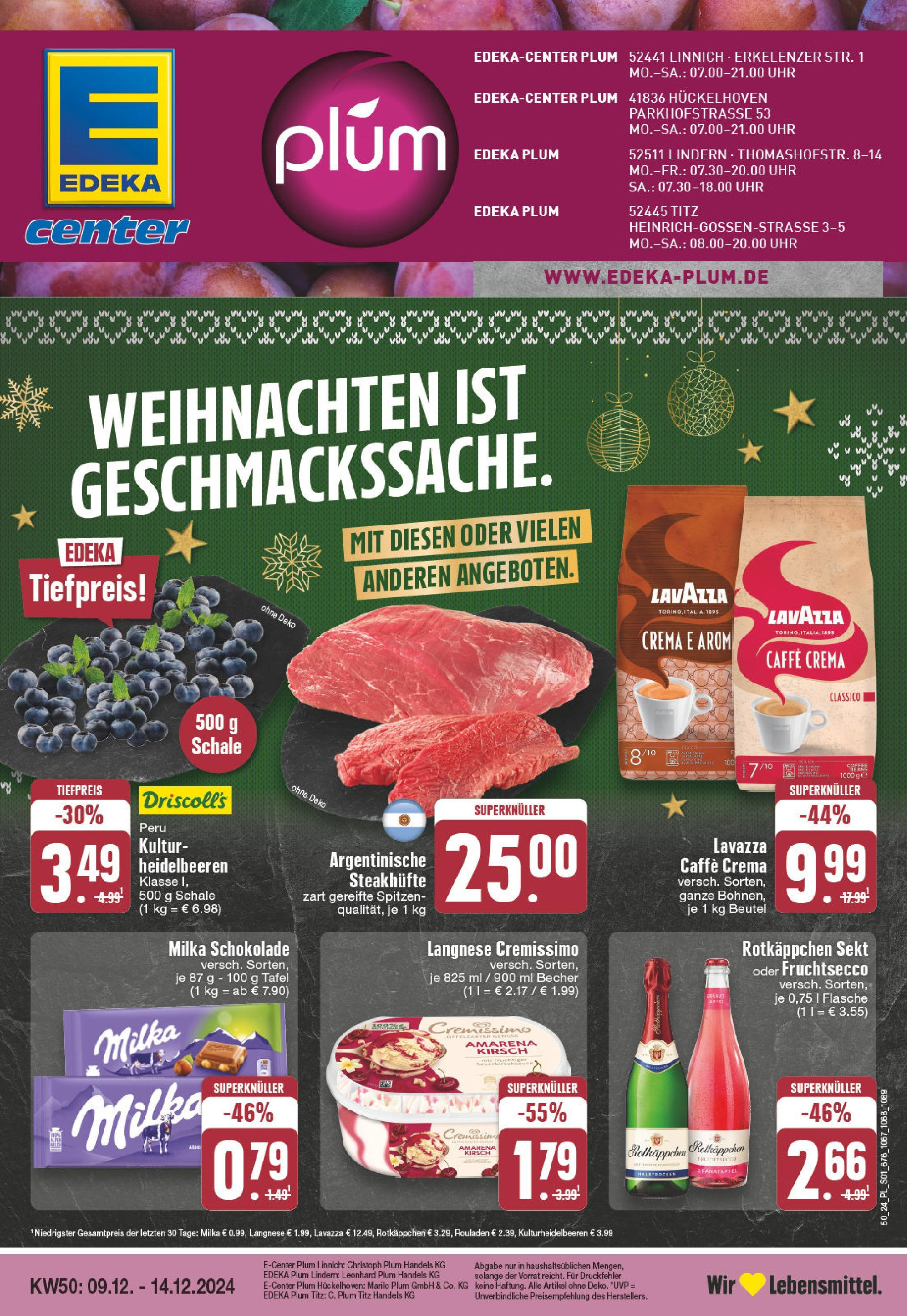 Edeka - EDEKA: Wochenangebote (ab 08.12.2024) » Angebote Online | Seite: 1 | Produkte: Lavazza, Langnese cremissimo, Milka schokolade, Heidelbeeren