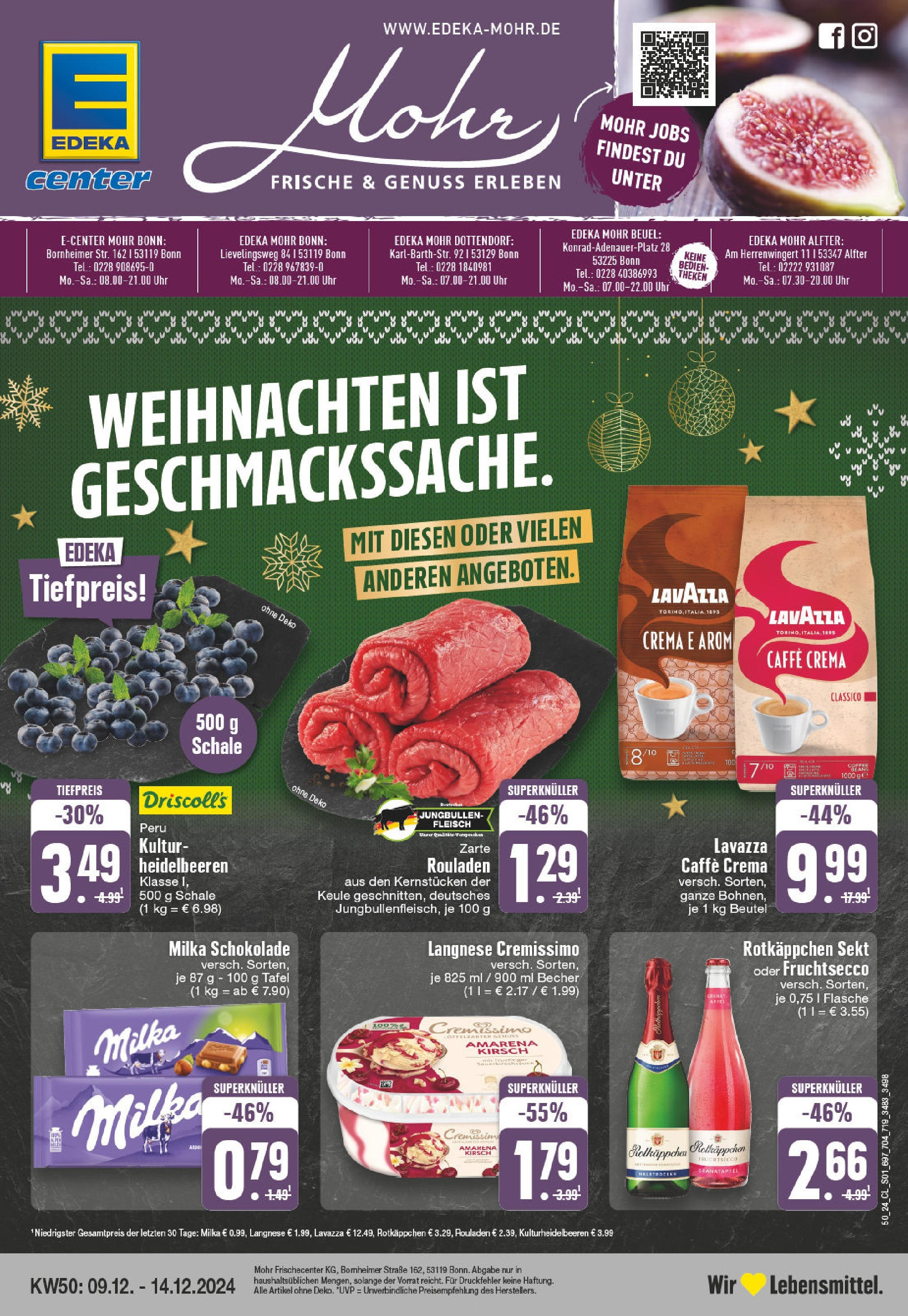 Edeka - EDEKA: Wochenangebote (ab 08.12.2024) » Angebote Online | Seite: 1 | Produkte: Milka schokolade, Heidelbeeren, Fruchtsecco, Uhr