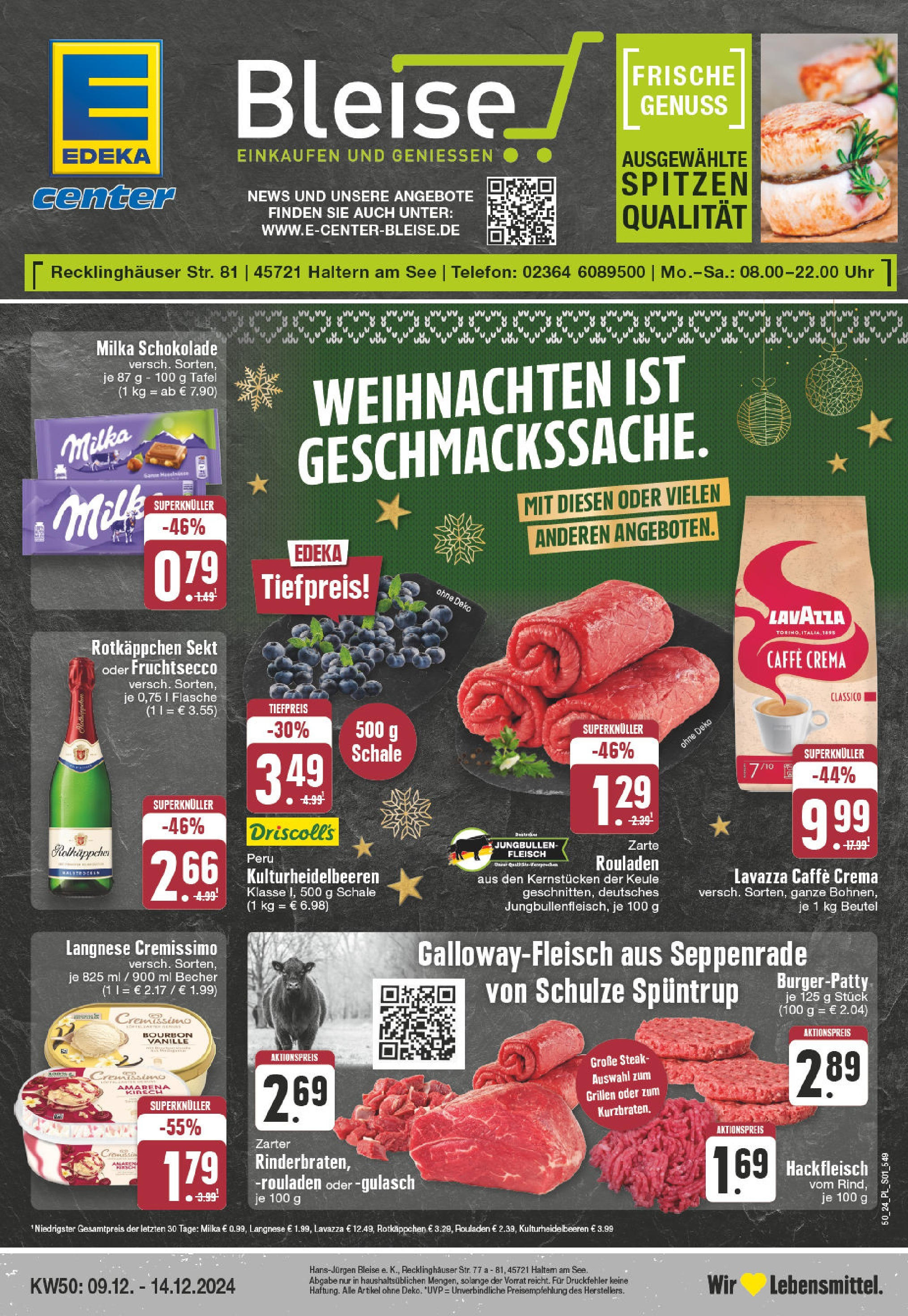 Edeka - E center: Wochenangebote (ab 08.12.2024) » Angebote Online | Seite: 1 | Produkte: Lavazza, Langnese, Schokolade, Rotkäppchen