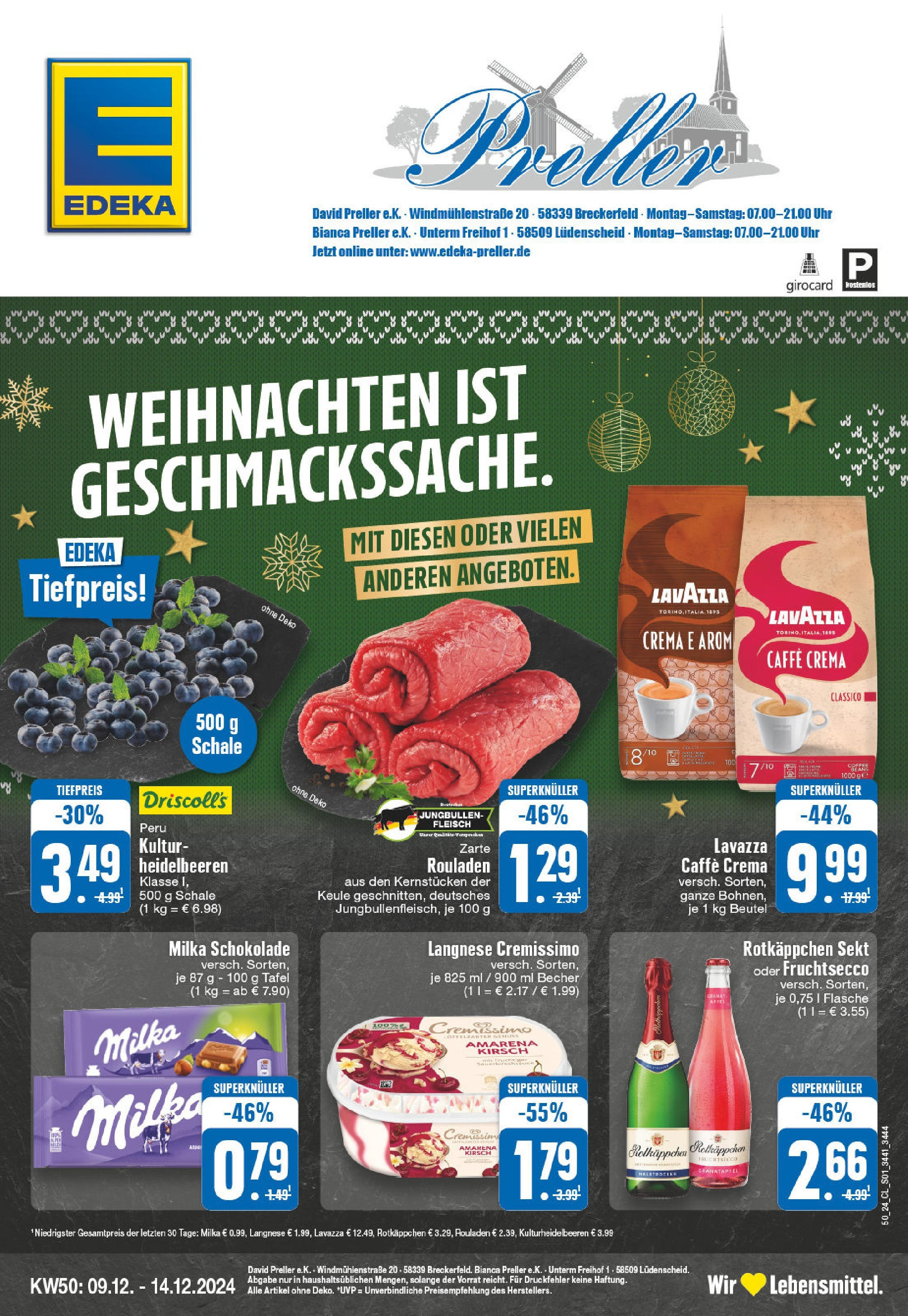 Edeka - EDEKA: Wochenangebote (ab 08.12.2024) » Angebote Online | Seite: 1 | Produkte: Schokolade, Milka schokolade, Heidelbeeren, Uhr