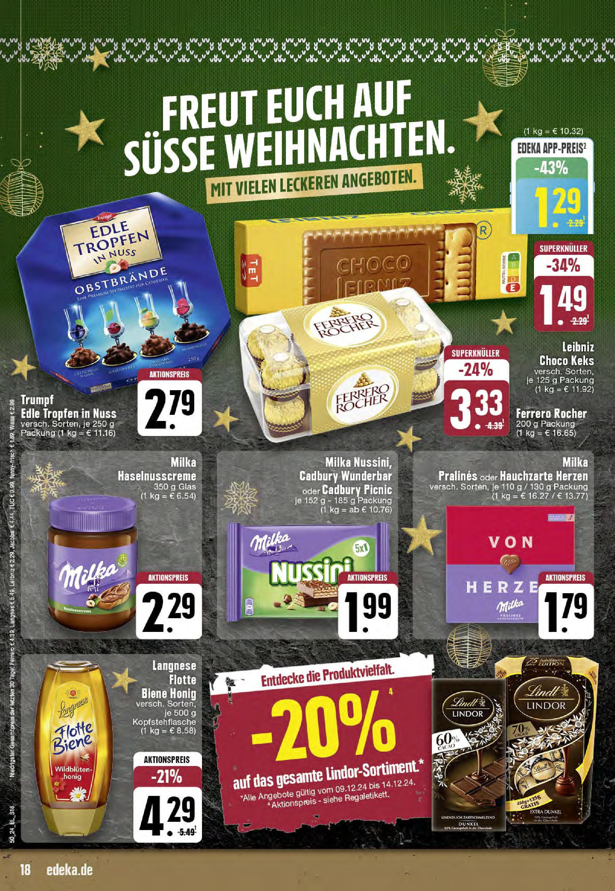 Edeka - EDEKA: Wochenangebote (ab 08.12.2024) » Angebote Online | Seite: 18 | Produkte: Langnese, Ferrero rocher, Milka, Lindt