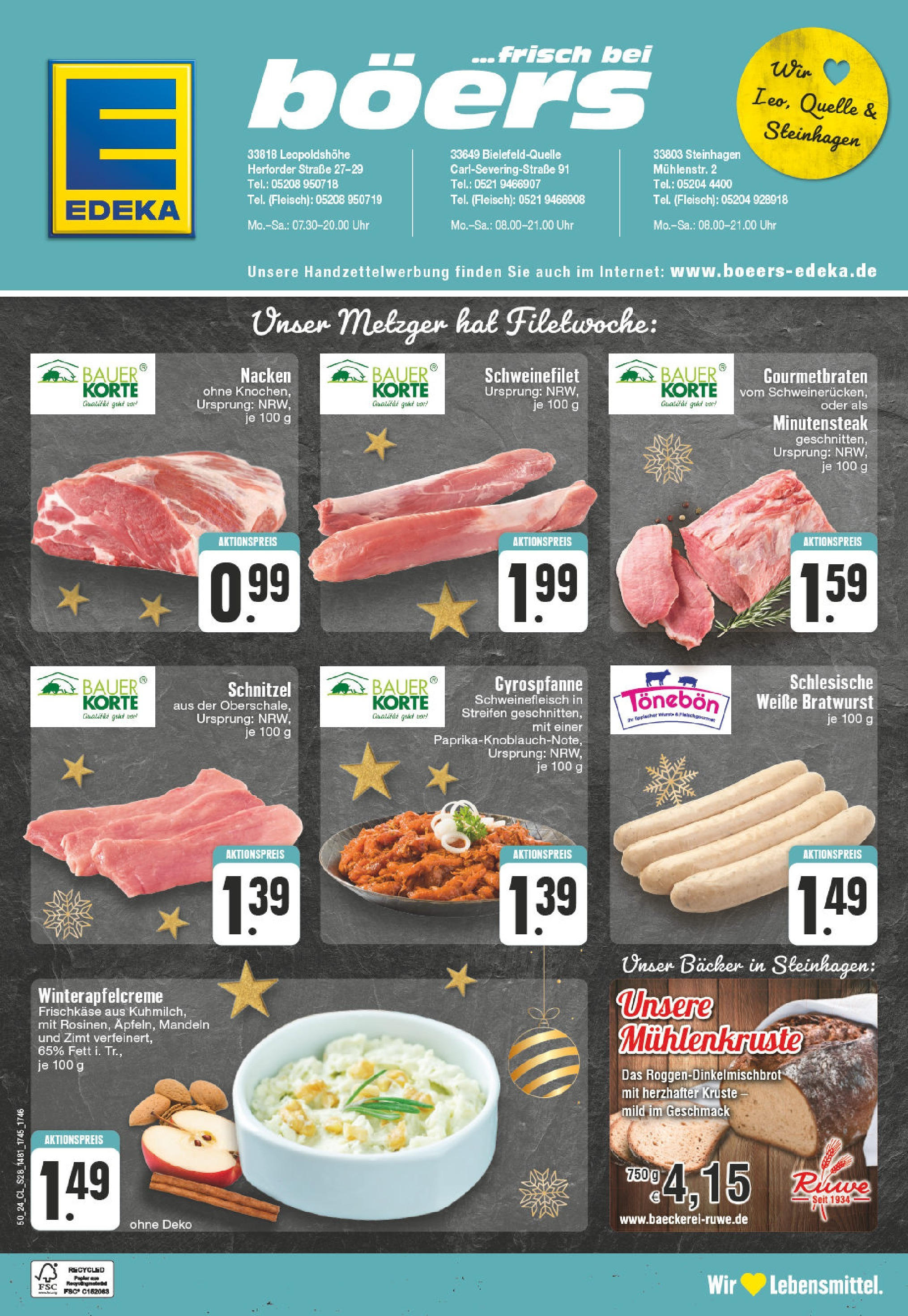 Edeka - EDEKA: Wochenangebote (ab 08.12.2024) » Angebote Online | Seite: 28 | Produkte: Top, Schnitzel, Schweinefleisch, Frischkase