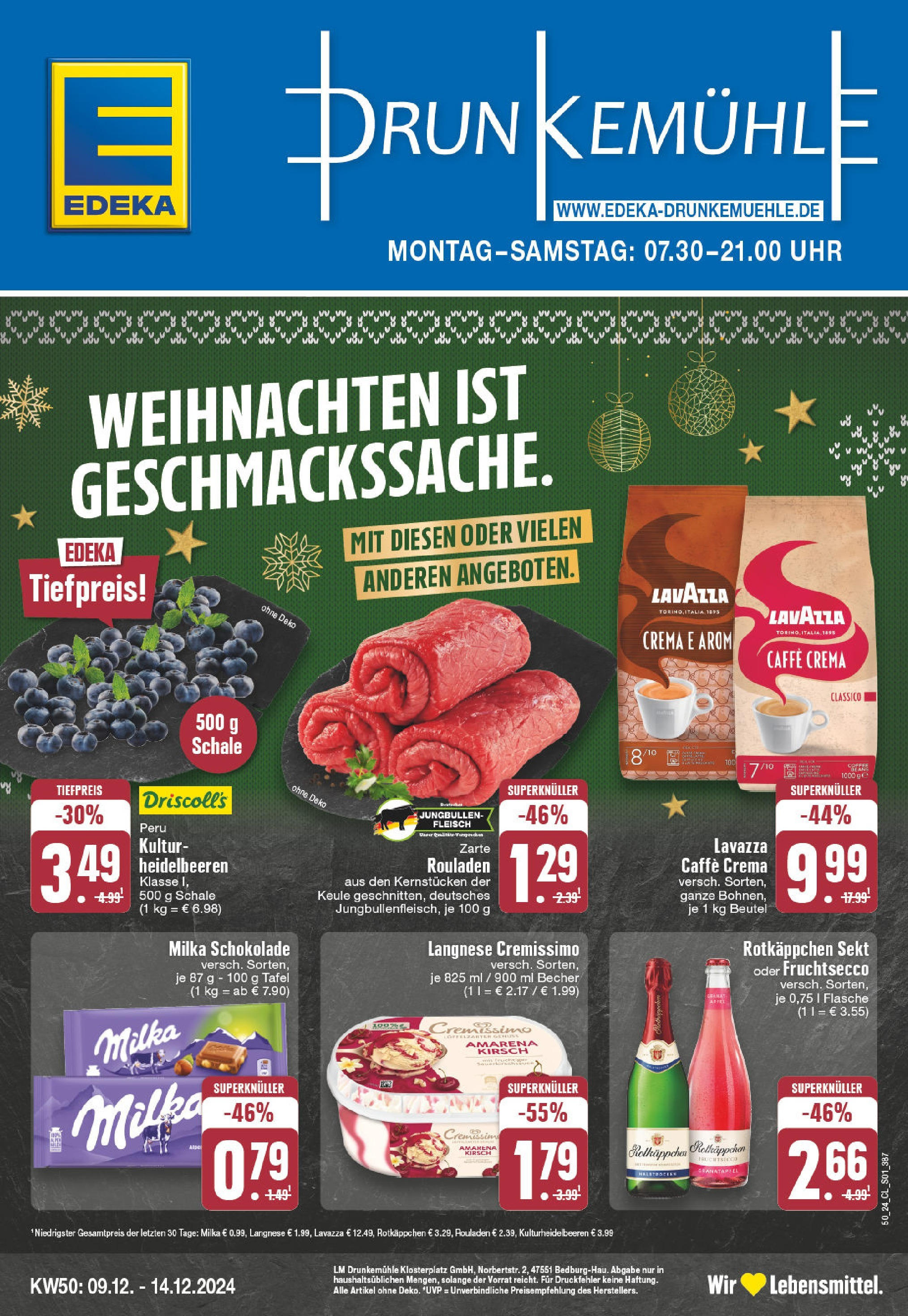 Edeka - Bedburg Hau, Norbertstraße 2  (ab 09.12.2024) » Angebote Online | Seite: 1 | Produkte: Langnese cremissimo, Sekt, Rotkäppchen, Uhr