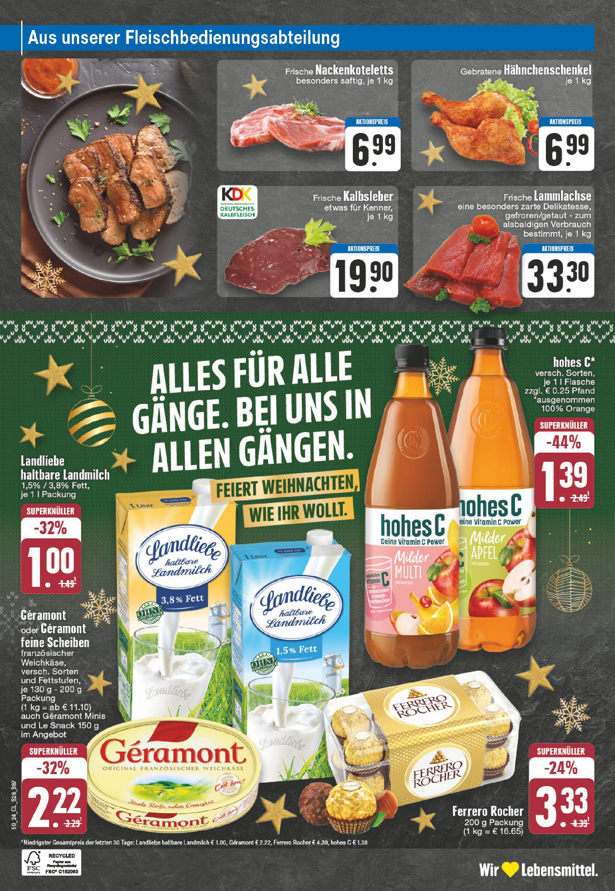 Edeka - Bedburg Hau, Norbertstraße 2  (ab 09.12.2024) » Angebote Online | Seite: 28 | Produkte: Geramont, Ferrero rocher, Kalbsleber, Hohes c