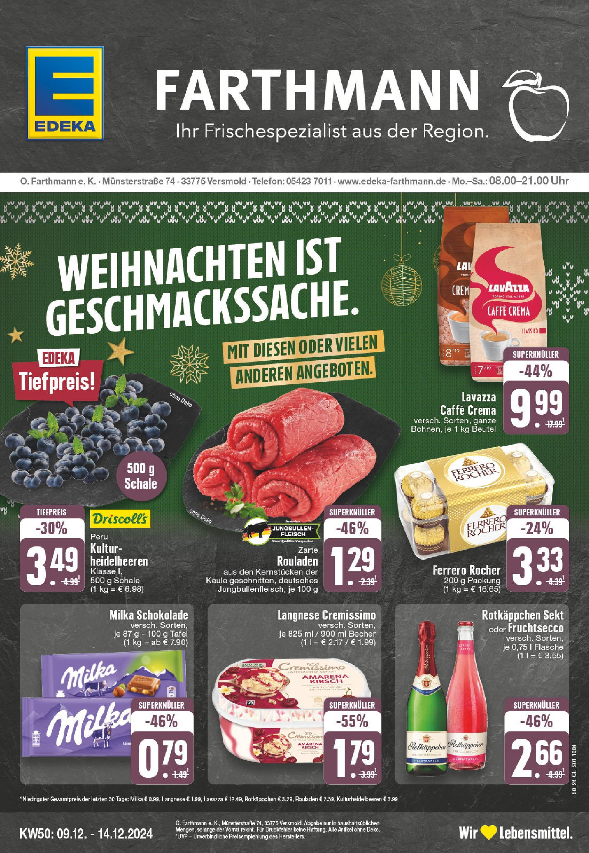 Edeka - Versmold, Münsterstraße 7  (ab 09.12.2024) » Angebote Online | Seite: 1 | Produkte: Langnese, Sekt, Milka, Fleisch