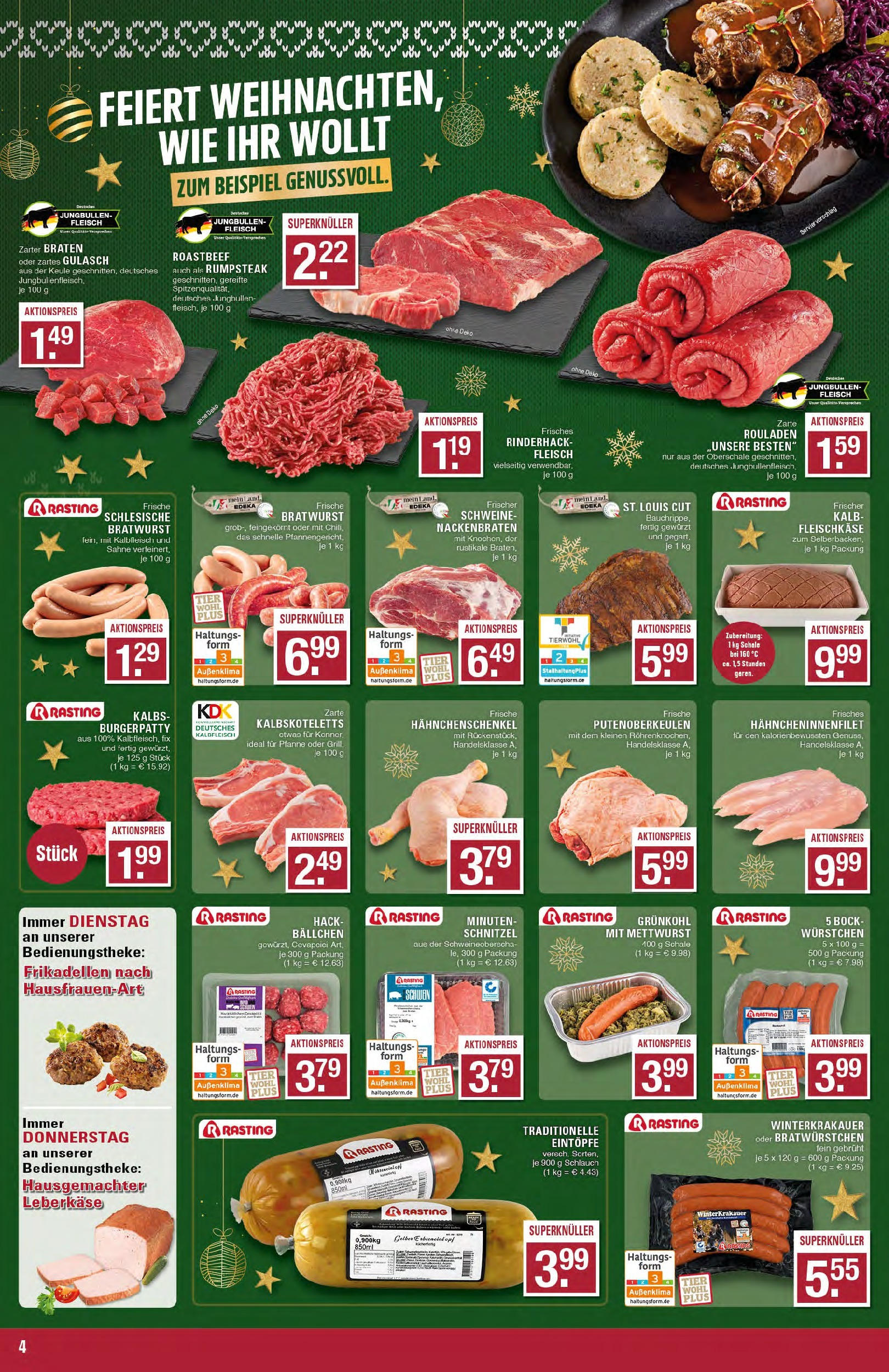 Edeka - EDEKA: Wochenangebote (ab 08.12.2024) » Angebote Online | Seite: 4 | Produkte: Schnitzel, Roastbeef, Gulasch, Sahne