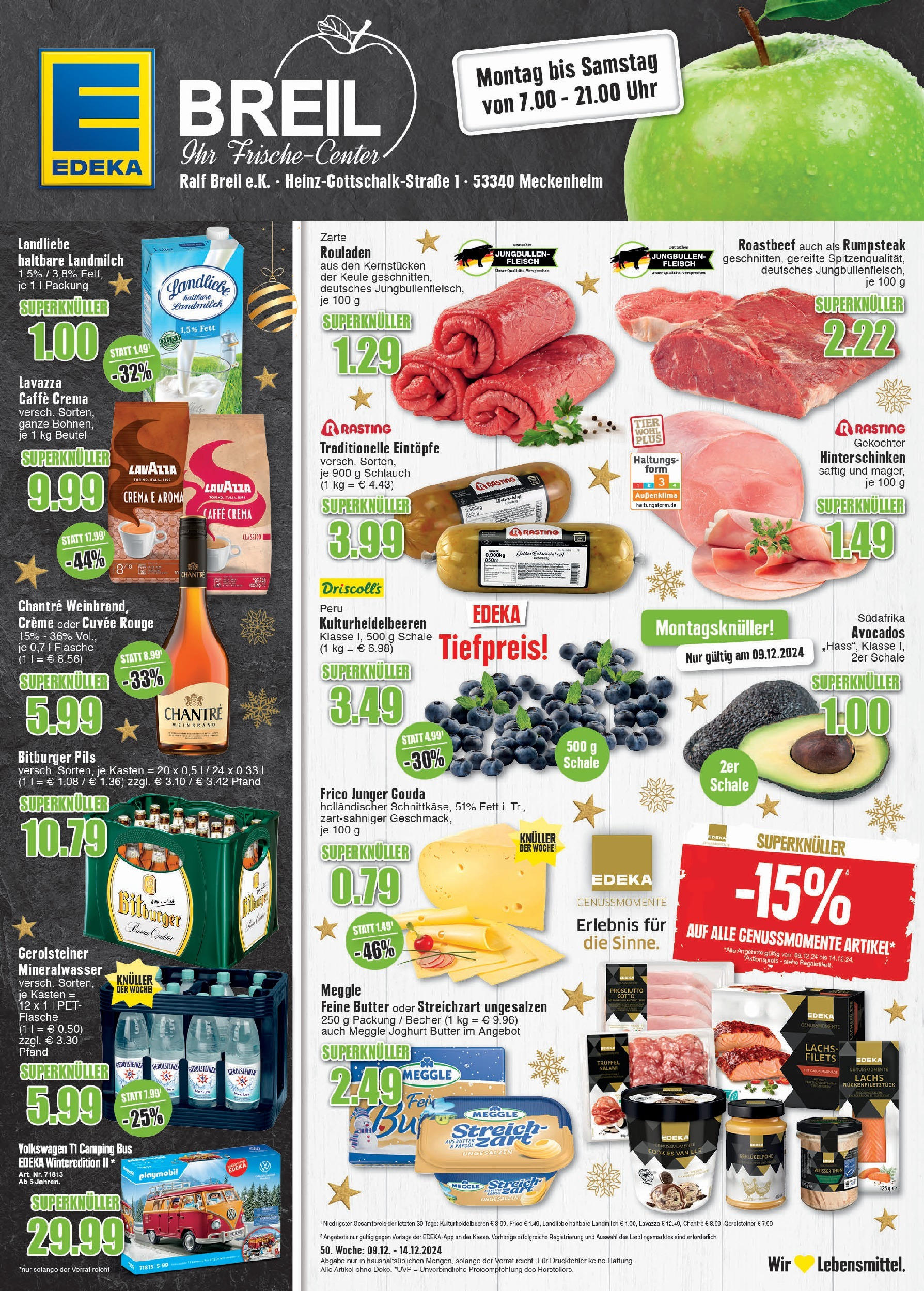 Edeka - Meckenheim, Heinz-Gottschalk-Straße 1  (ab 09.12.2024) » Angebote Online | Seite: 1 | Produkte: Rumpsteak, Bitburger, Fleisch, Uhr