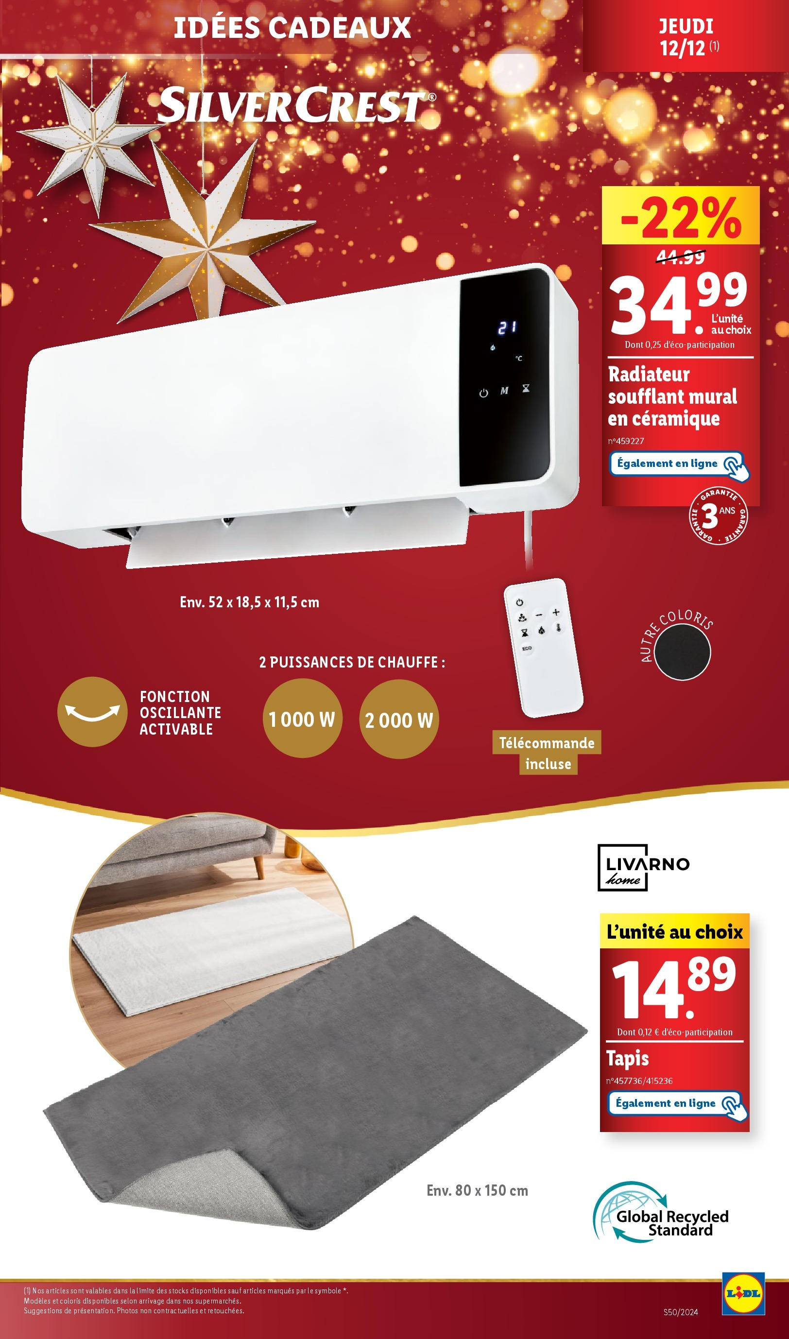 Catalogue LIDL du 11/12/2024 | Promo prospectus en ligne | Page: 9 | Produits: Radiateur, Tapis, Télécommande