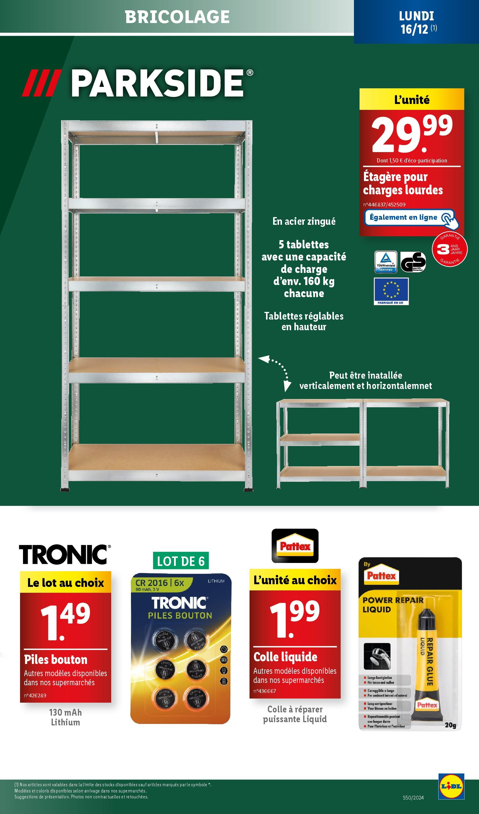 Catalogue LIDL du 11/12/2024 | Promo prospectus en ligne | Page: 39 | Produits: Étagère, Colle, Piles