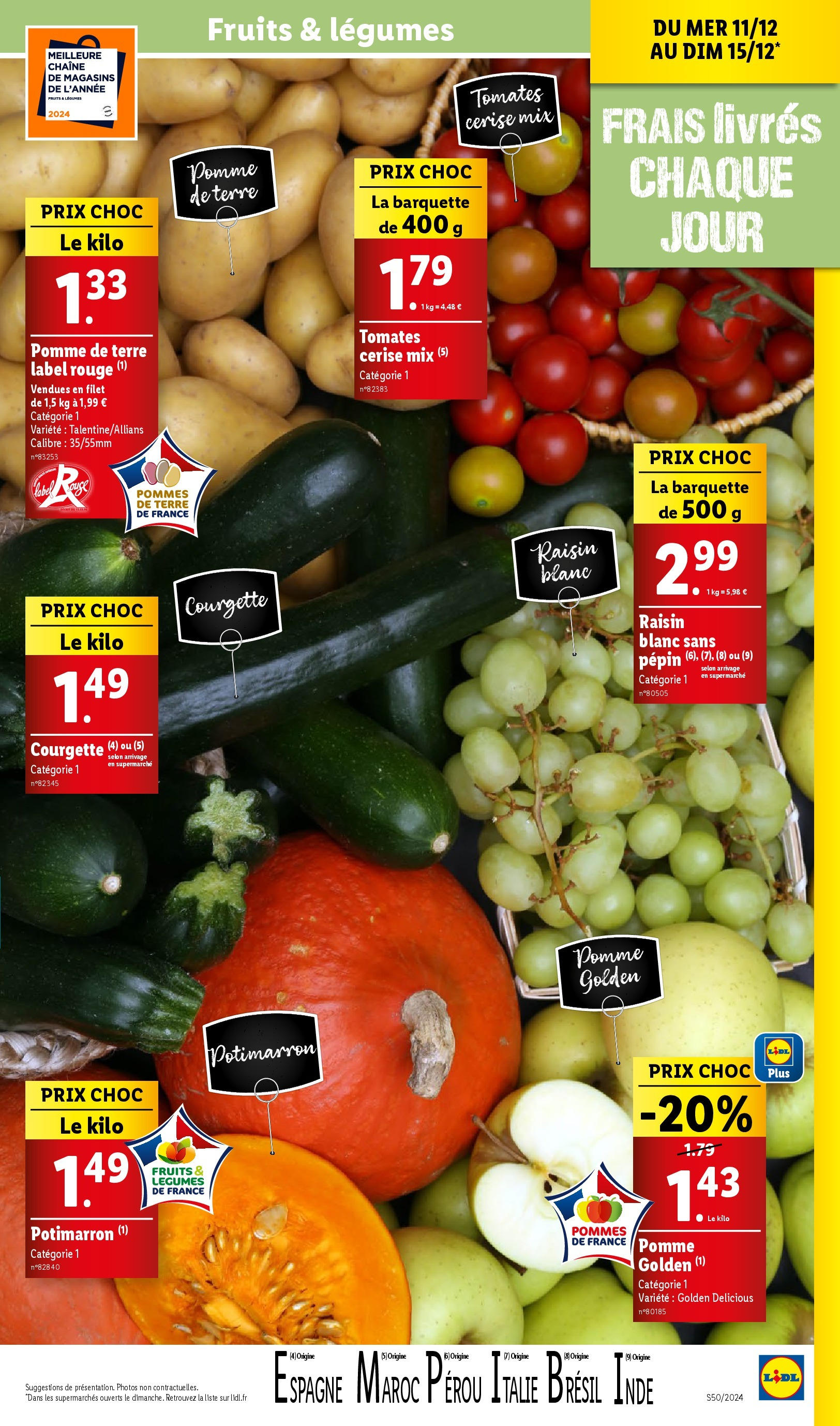 Catalogue LIDL du 10/12/2024 | Promo prospectus en ligne | Page: 7 | Produits: Courgette, Pomme de terre, Pommes, Tomates