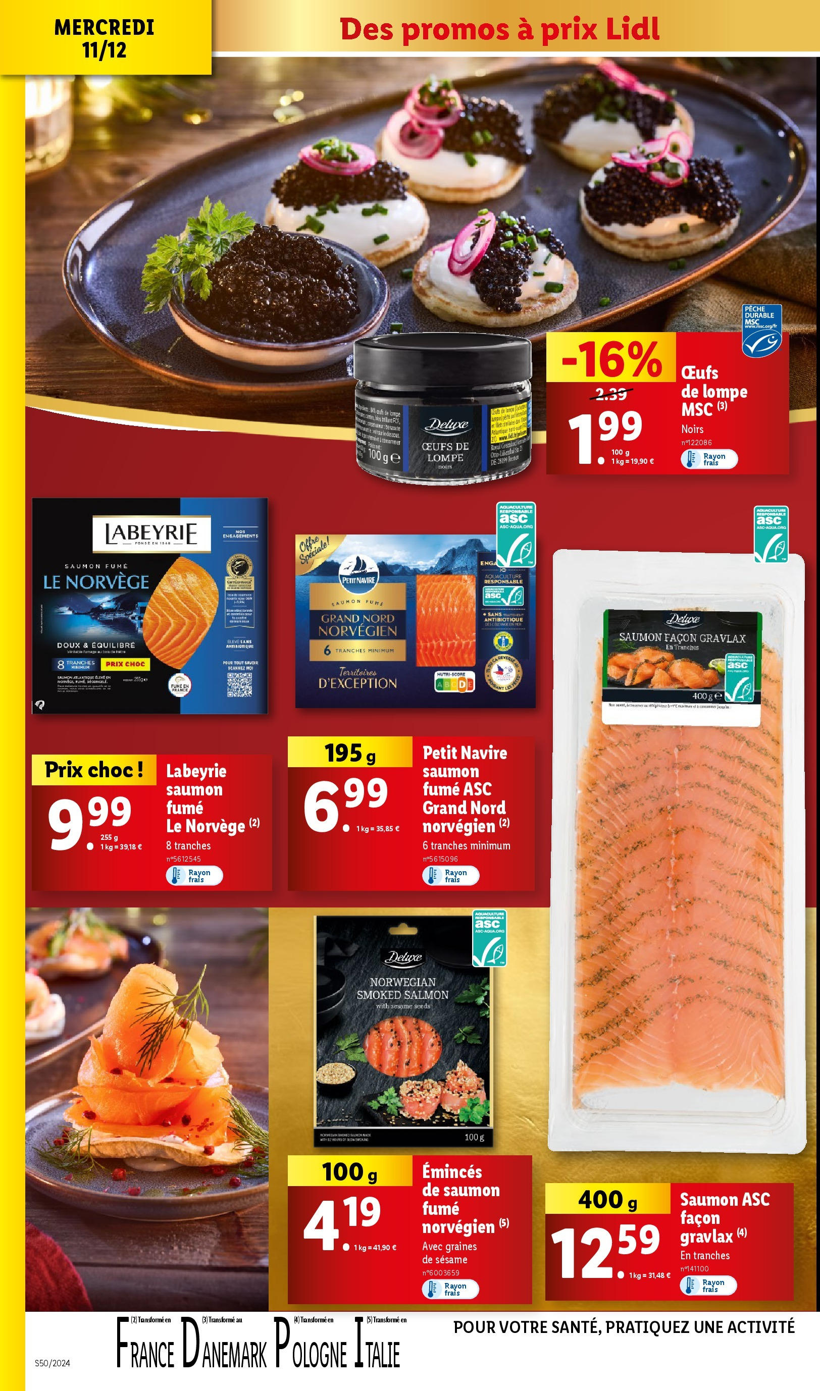 Catalogue LIDL du 10/12/2024 | Promo prospectus en ligne | Page: 12 | Produits: Pêche, Saumon fumé, Œufs, Saumon