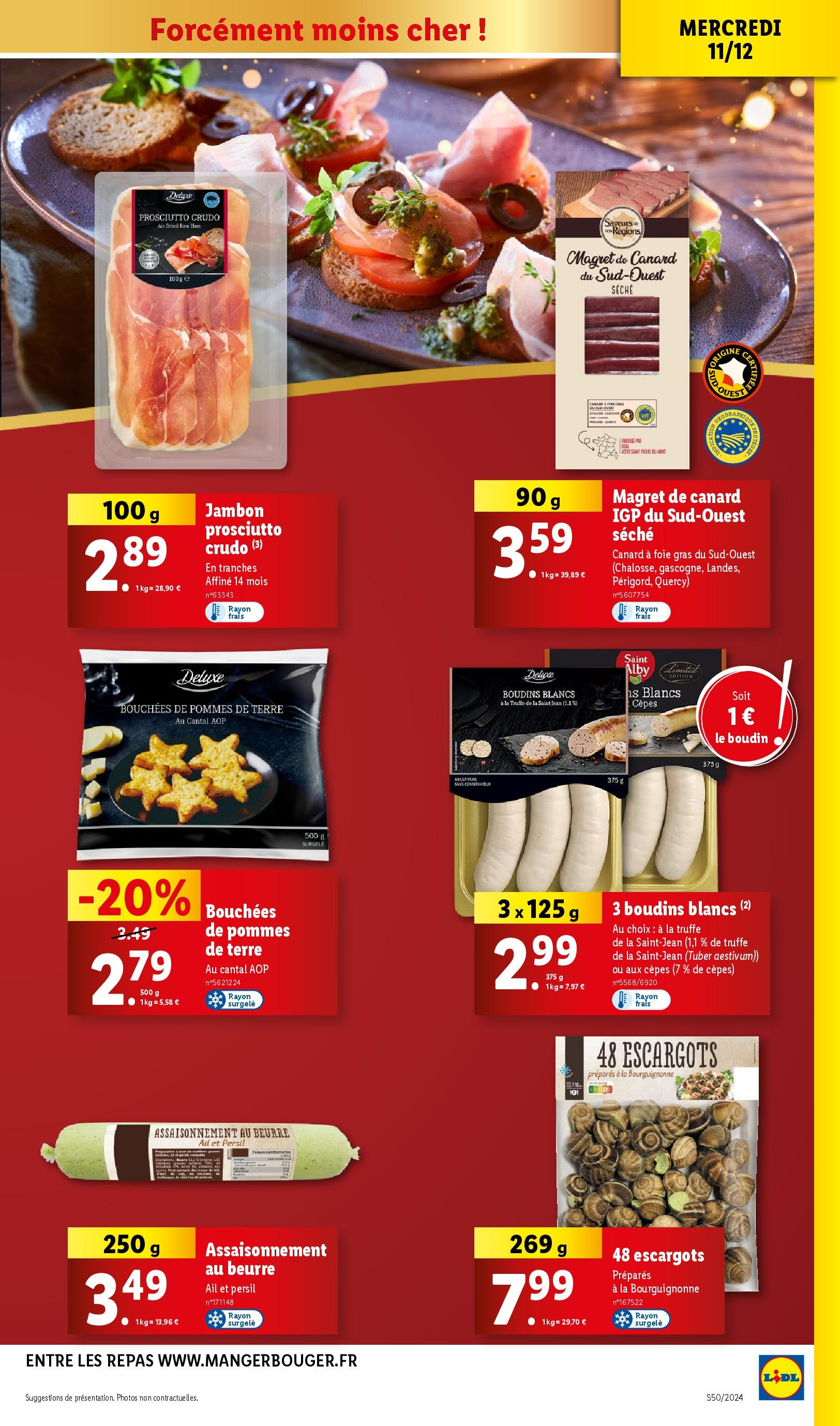 Catalogue LIDL du 10/12/2024 | Promo prospectus en ligne | Page: 15 | Produits: Magret de canard, Escargots, Jambon, Pommes