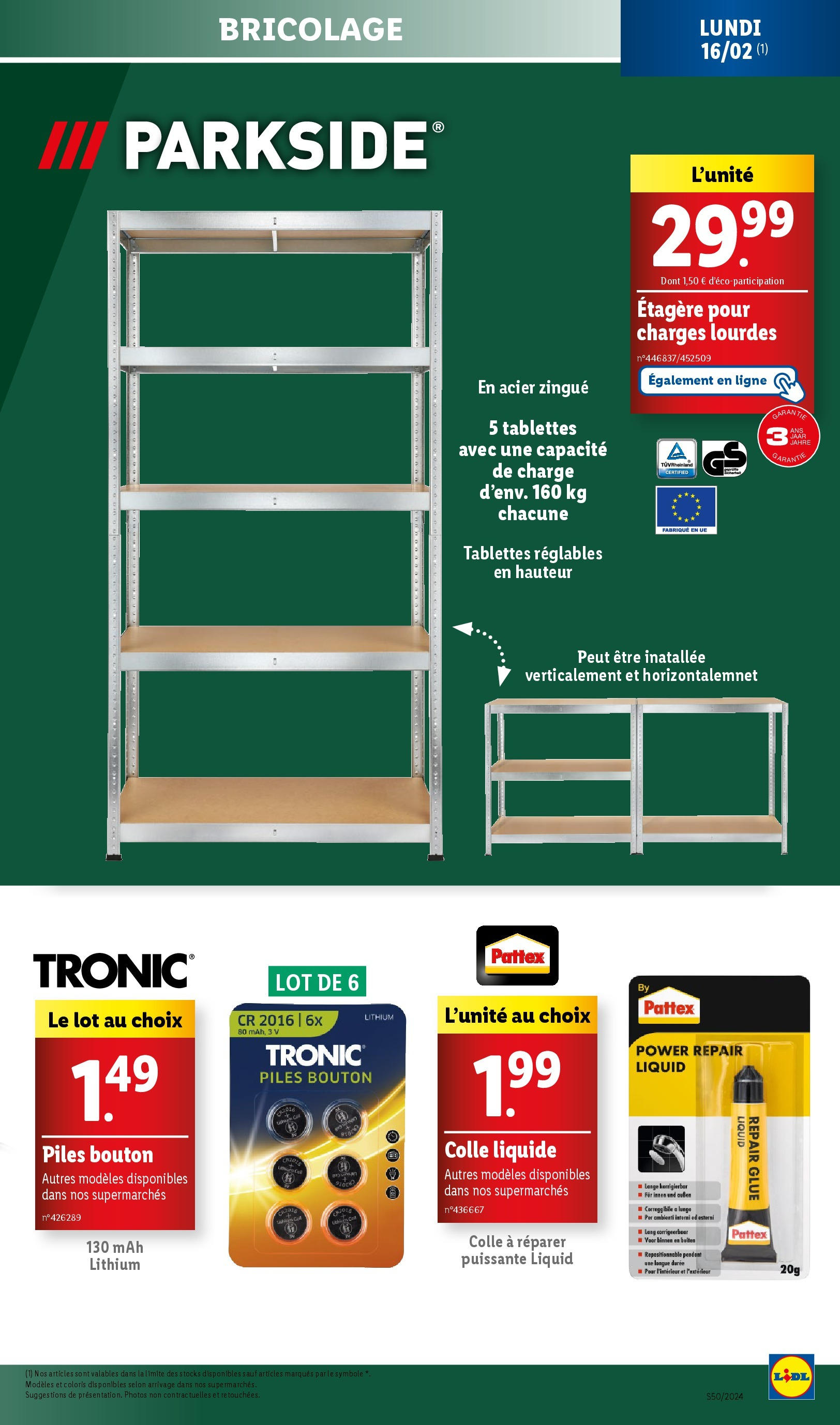 Catalogue LIDL du 10/12/2024 | Promo prospectus en ligne | Page: 75 | Produits: Étagère, Colle, Piles