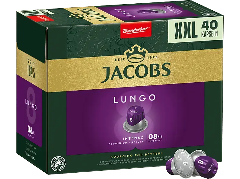 Jacobs Lungo Intenso Kaffeekapseln, 40 Stück, Kompatibles System: Nespresso